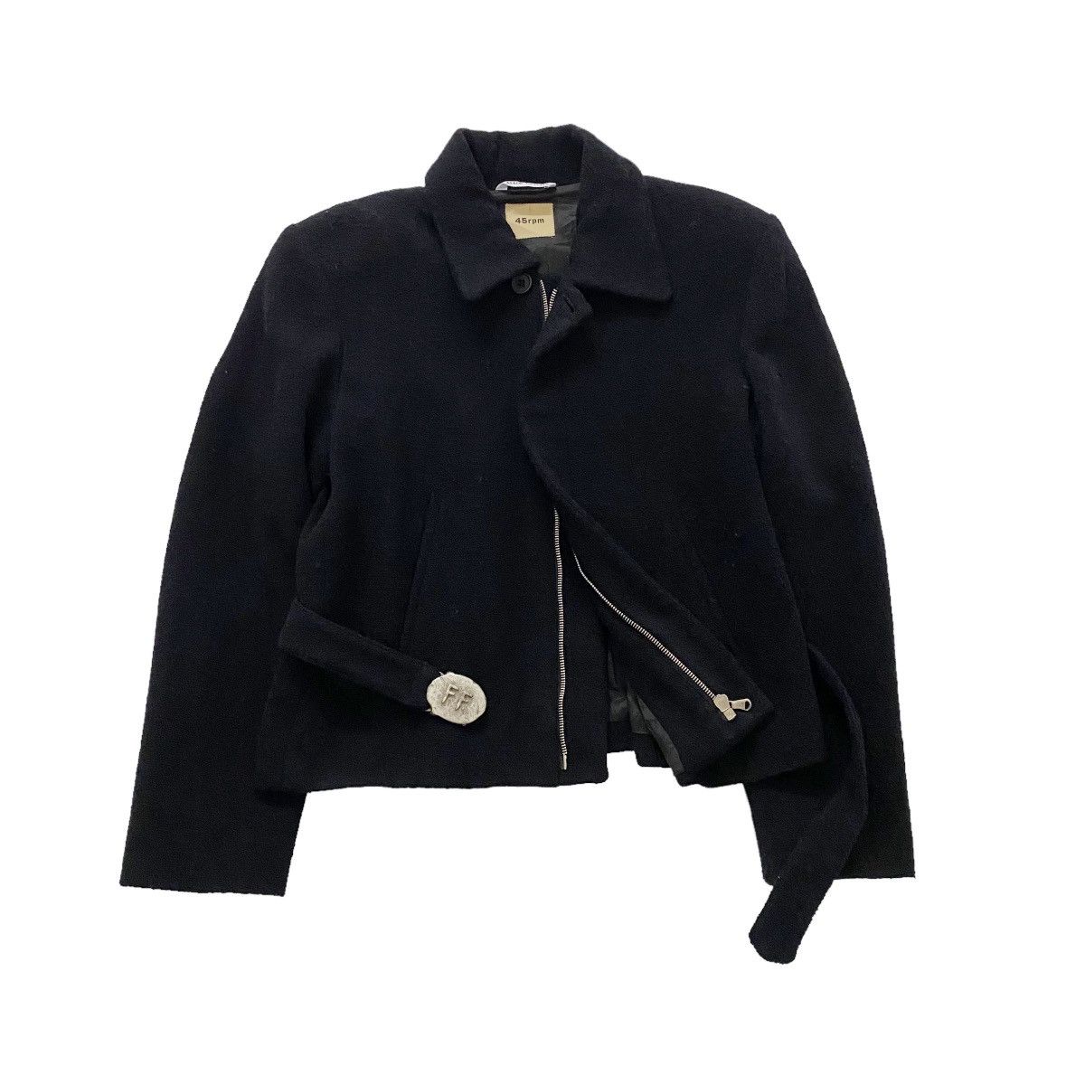 image of Very !! 45Rpm Wool Cropped Zipper Jacket Made In Italy in Black, Women's (Size Medium)