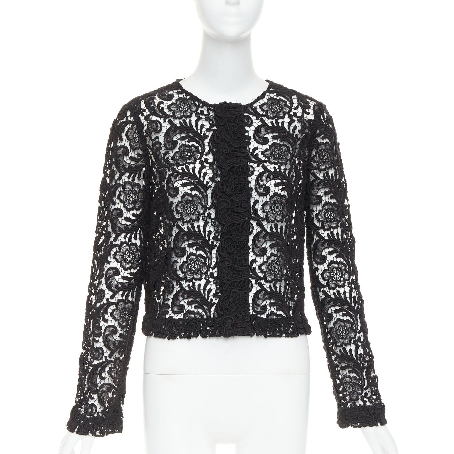 Prada rare PRADA 2008 Vintage black 3D guipure sheer lace cropped jacket IT40 S Size S / US 4 / IT 40 - 1 Thumbnail