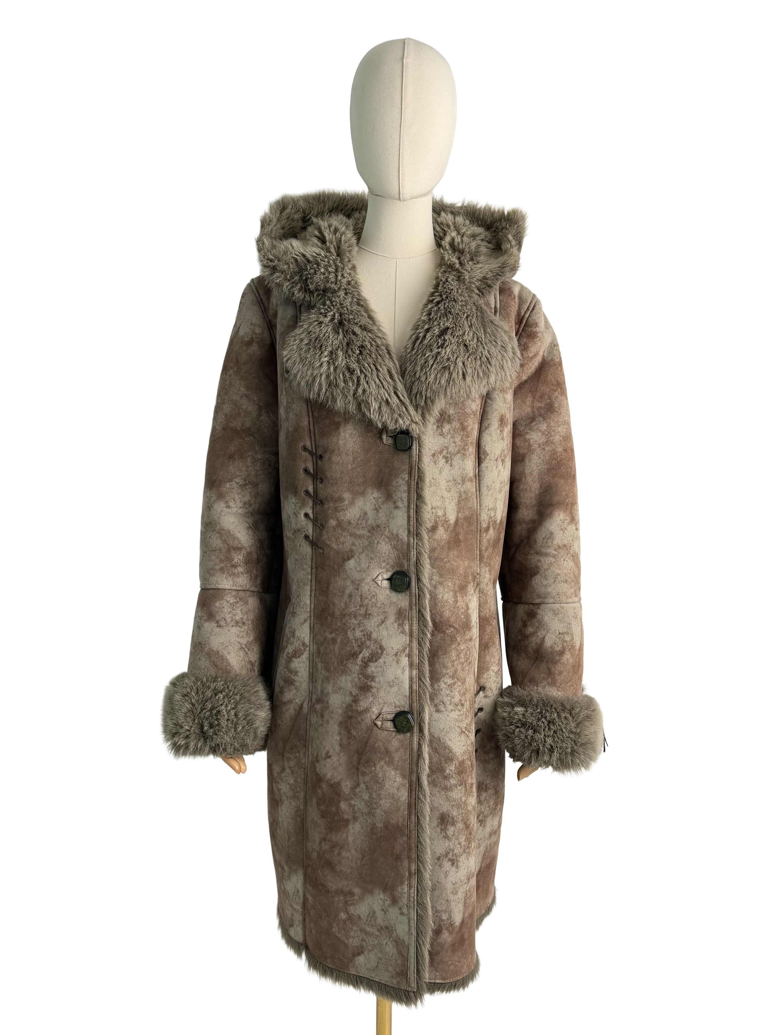Vintage Vintage Faux Shearling Faux Fur Hooded Winter Long Coat Size L / US 10 / IT 46 - 2 Thumbnail