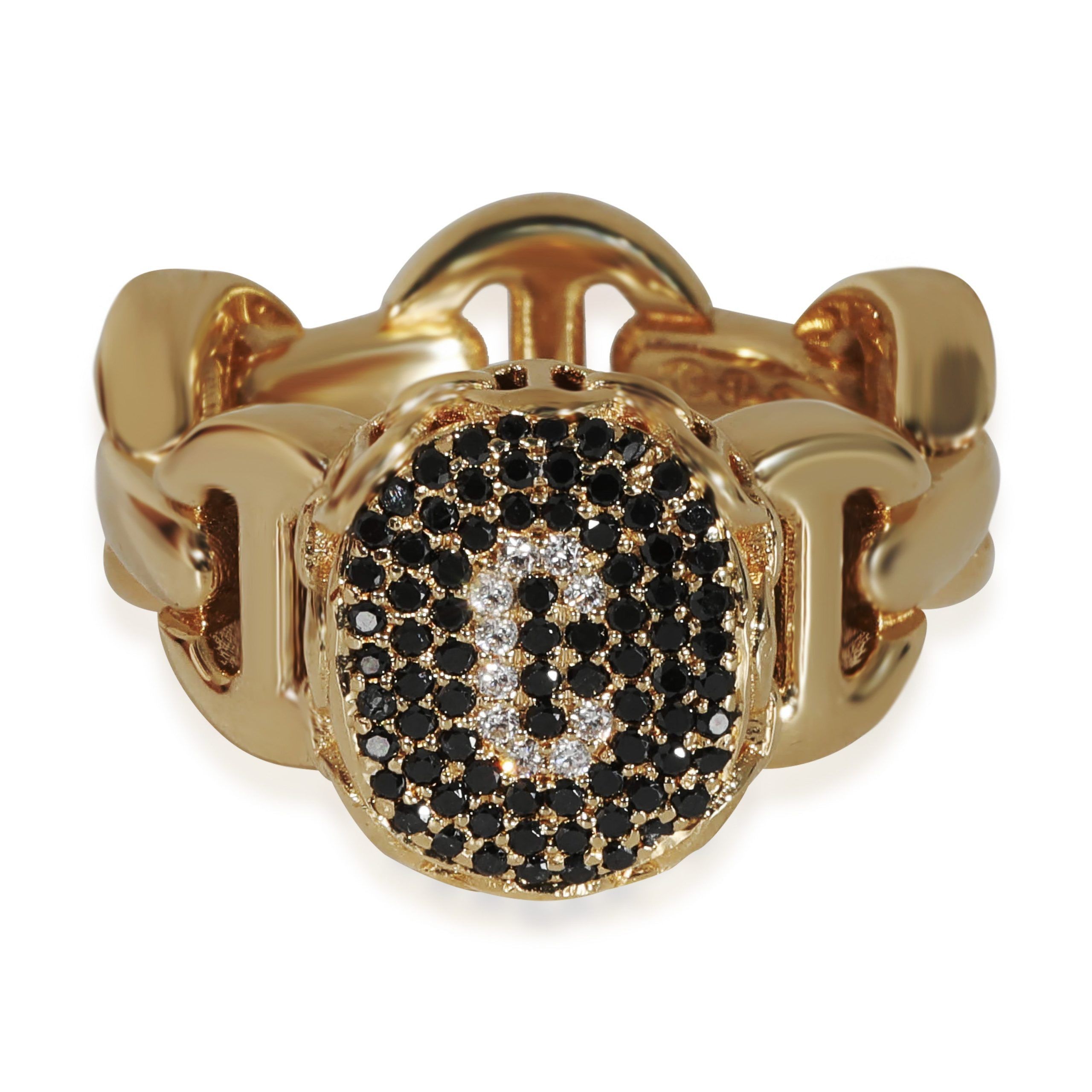 image of David Yurman Hoorsenbuhs Tri-Link C Signet Ring Black & White Diamonds18Kt Gold 0.50 Ctw in Yellow,