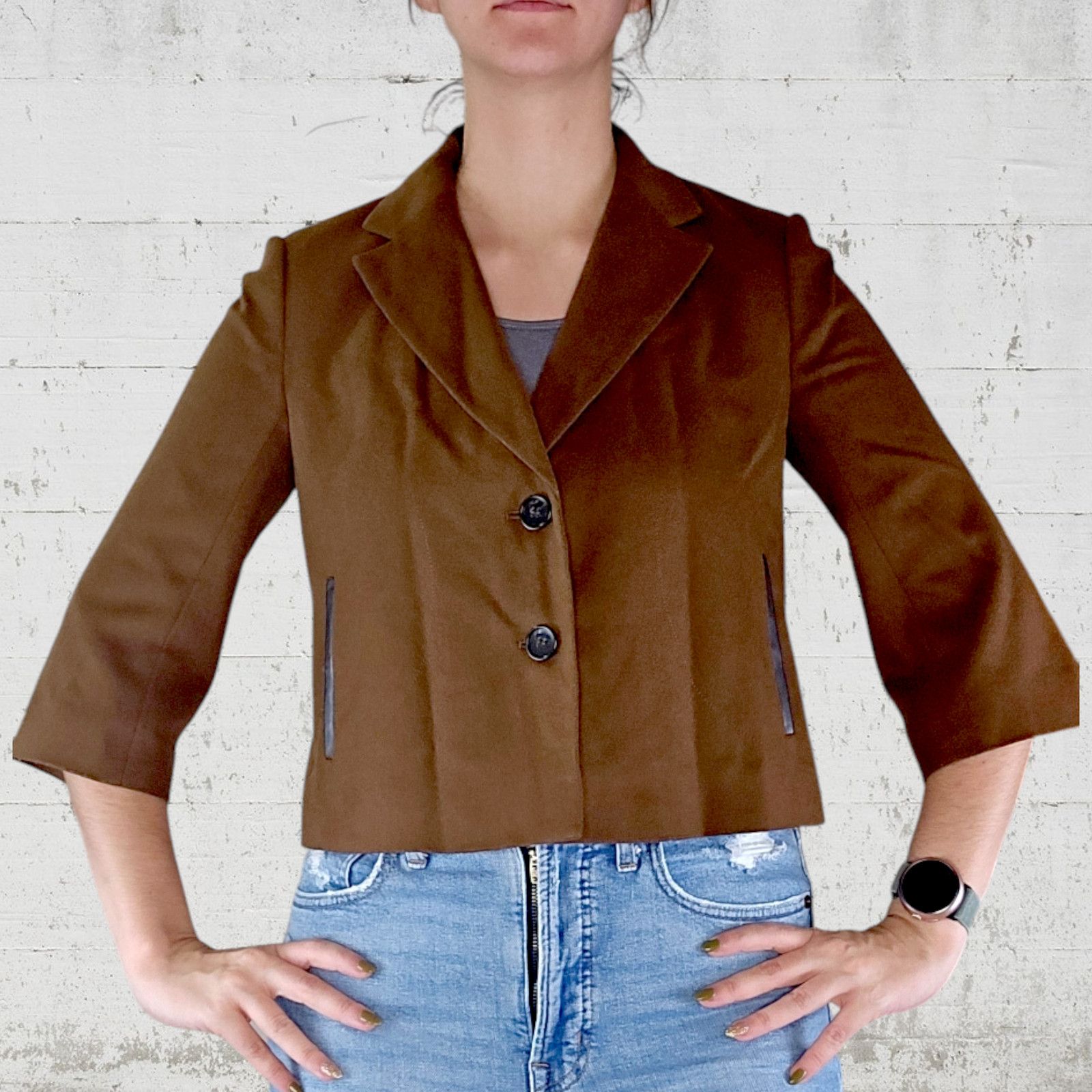 Ann Taylor Brown Wool Blend 3/4 Sleeve Crop Blazer Jacket Size 2 Size XS / US 0-2 / IT 36-38 - 12 Thumbnail