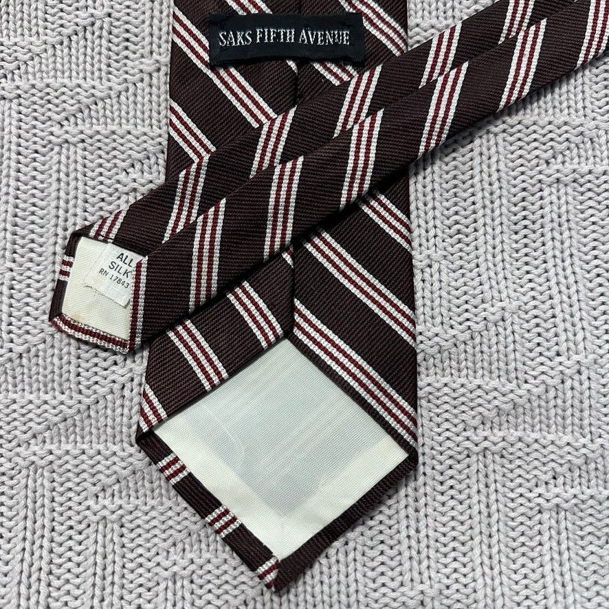 Saks Fifth Avenue Saks Fifth Avenue brown regimental striped silk tie Size ONE SIZE - 3 Thumbnail
