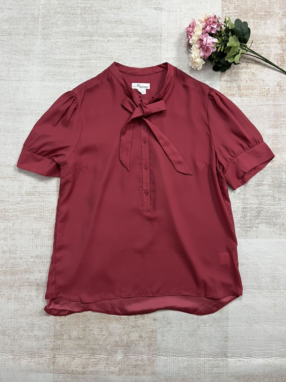 Dior Dior Uniforms Maroon Pussy Bow BlousePuff Sleeve Elegant Top Size M / US 6-8 / IT 42-44 - 2 Thumbnail