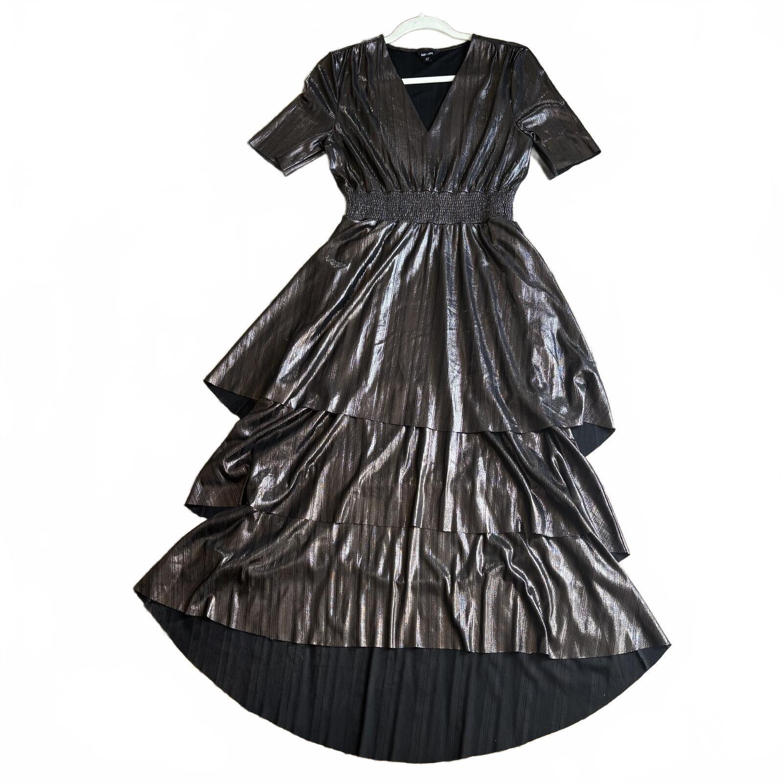 Other Saint + Sofia Gunmetal Metallic Tiered Midi Dress - Size 8 Size M / US 6-8 / IT 42-44 - 5 Thumbnail