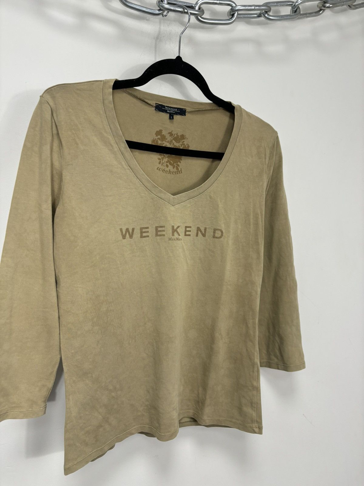 Max Mara Max Mara Weekend Big Logo V-Neck Luxury Long Sleeve T-Shirt Size L / US 10 / IT 46 - 3 Thumbnail