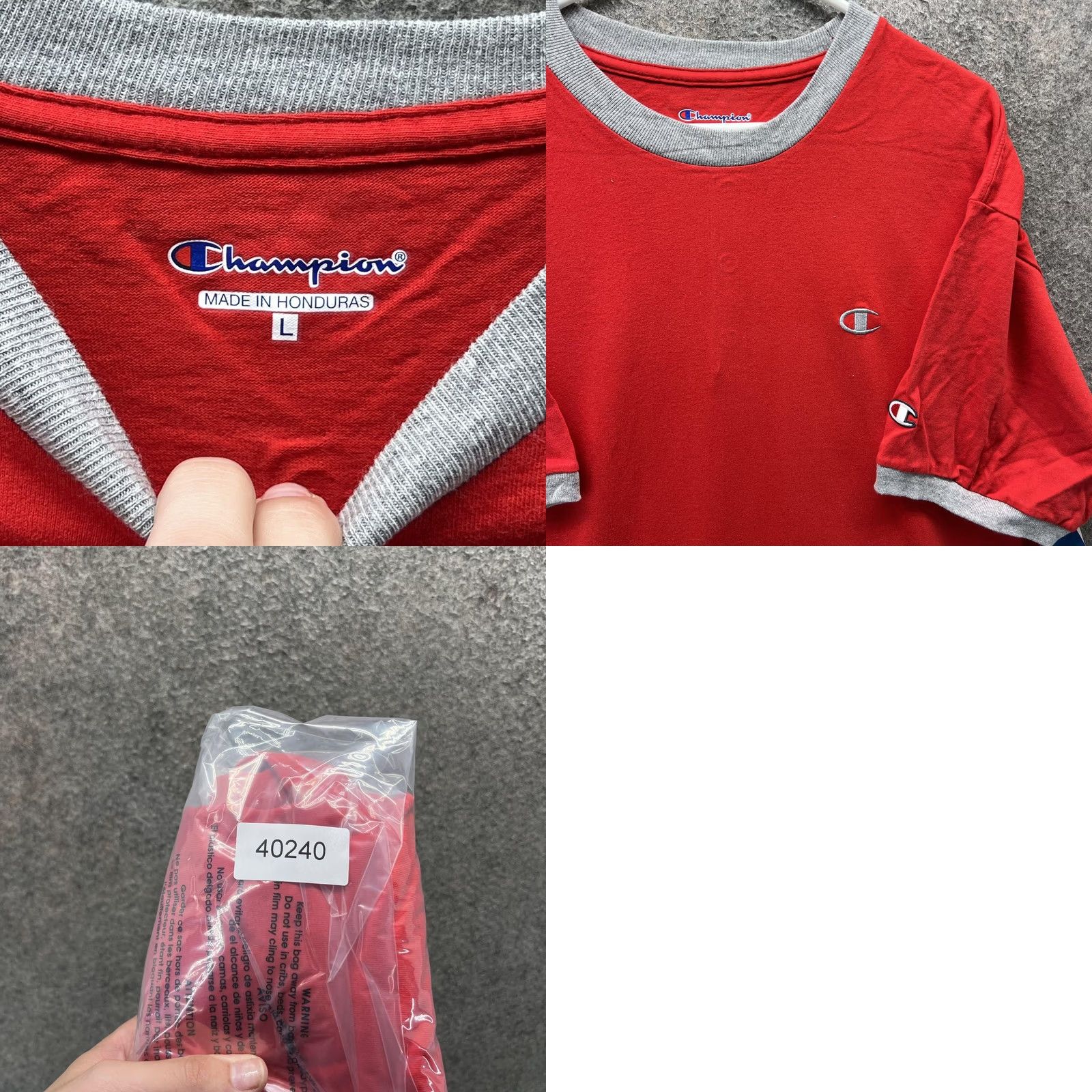 Champion Champion Shirt Mens Large Red Ringer Tee Embroidered C Logo Tagless Short Sleeve Crew Neck Size US L / EU 52-54 / 3 - 8 Thumbnail