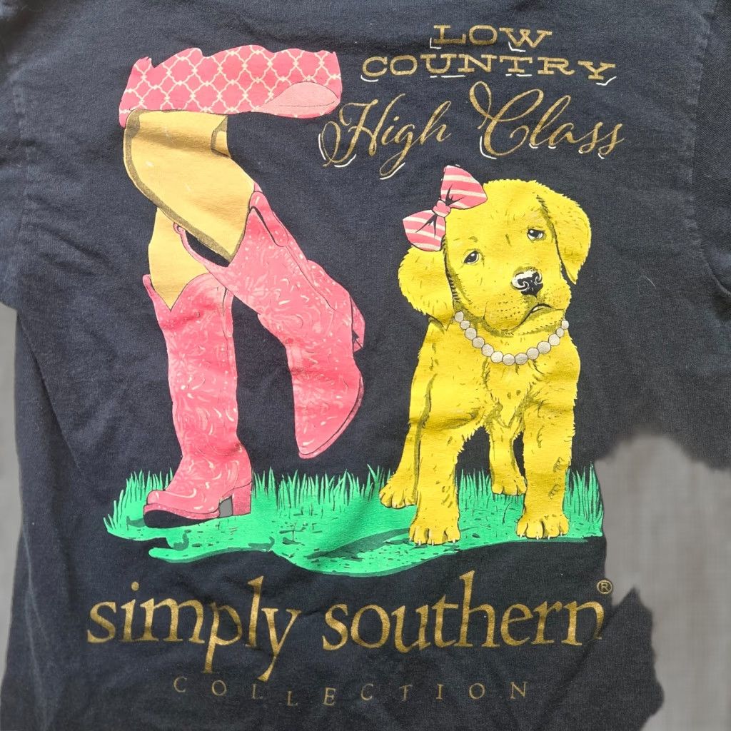 Vintage Simply Southern T-Shirt Dog Graphic "Low Country High Class" Adult Women S Blue 100% Cotton Crew Neck Short Sleeve Shirt Women Size S / US 4 / IT 40 - 1 Thumbnail