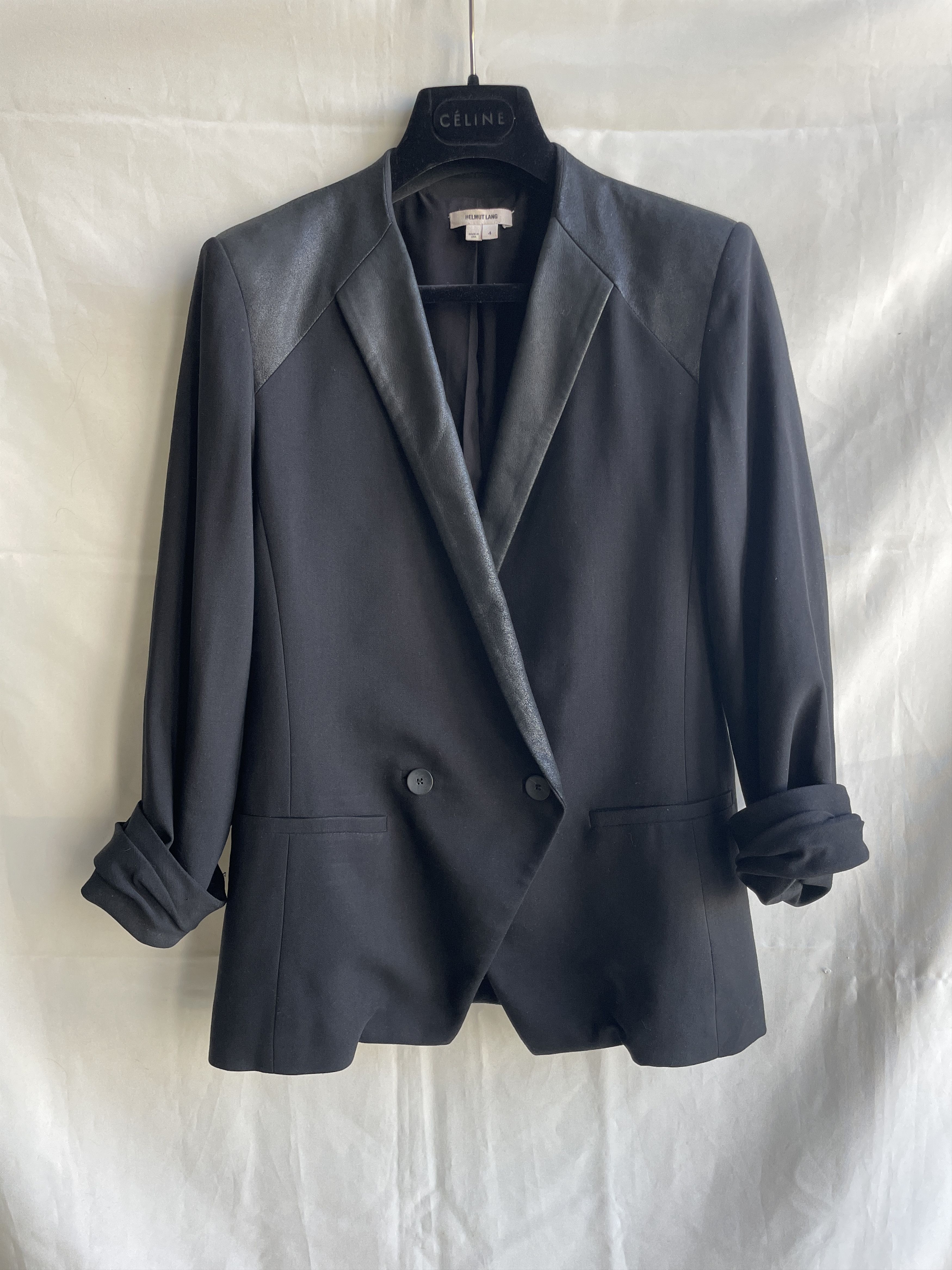Helmut Lang Helmut Lang Leather Wool Ruched Sleeves Blazer Size S / US 4 / IT 40 - 2 Thumbnail