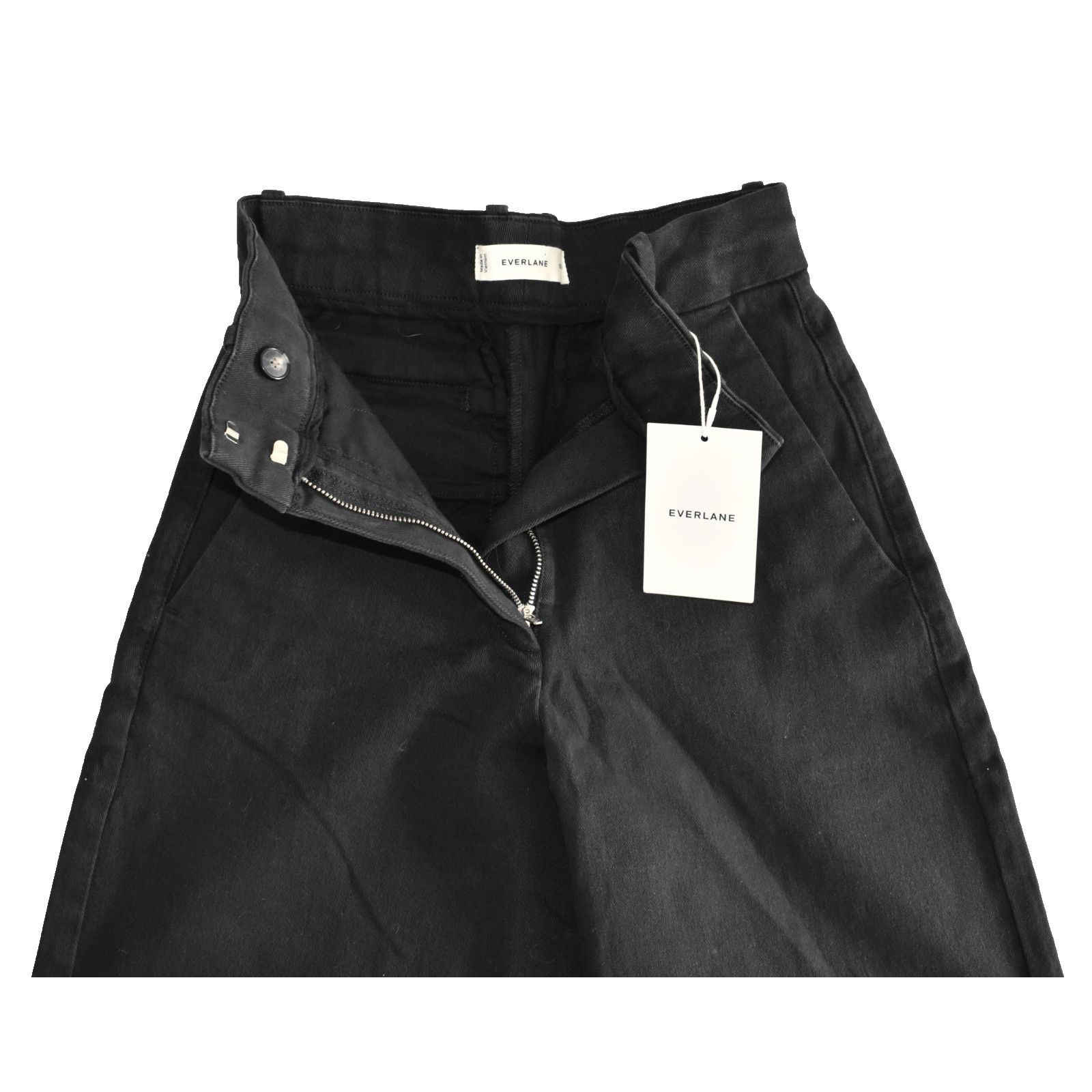 Everlane NWT EVERLANE Black Cotton Wide Leg Trouser Pants Size 00 Size 24" / US 00 / IT 34 - 3 Thumbnail