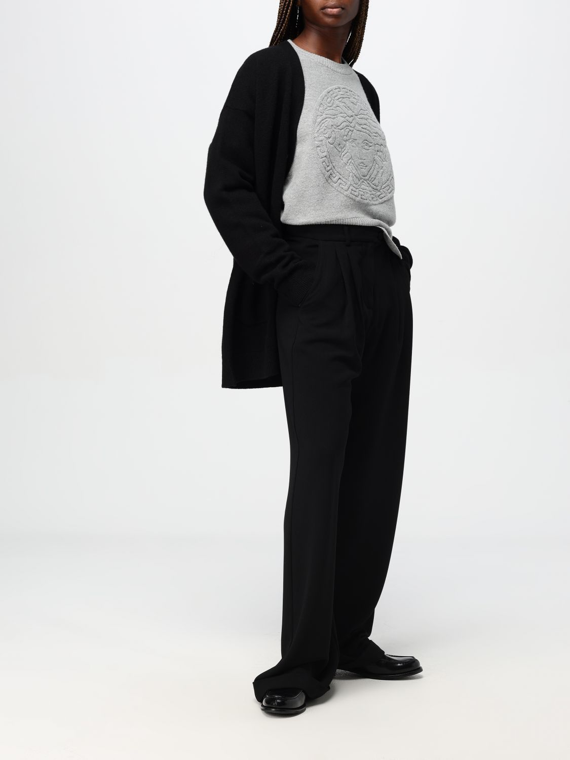 Versace o1s22i1n1024 Boxy Wool Cashmere Cardigan in Black Size S / US 4 / IT 40 - 2 Thumbnail