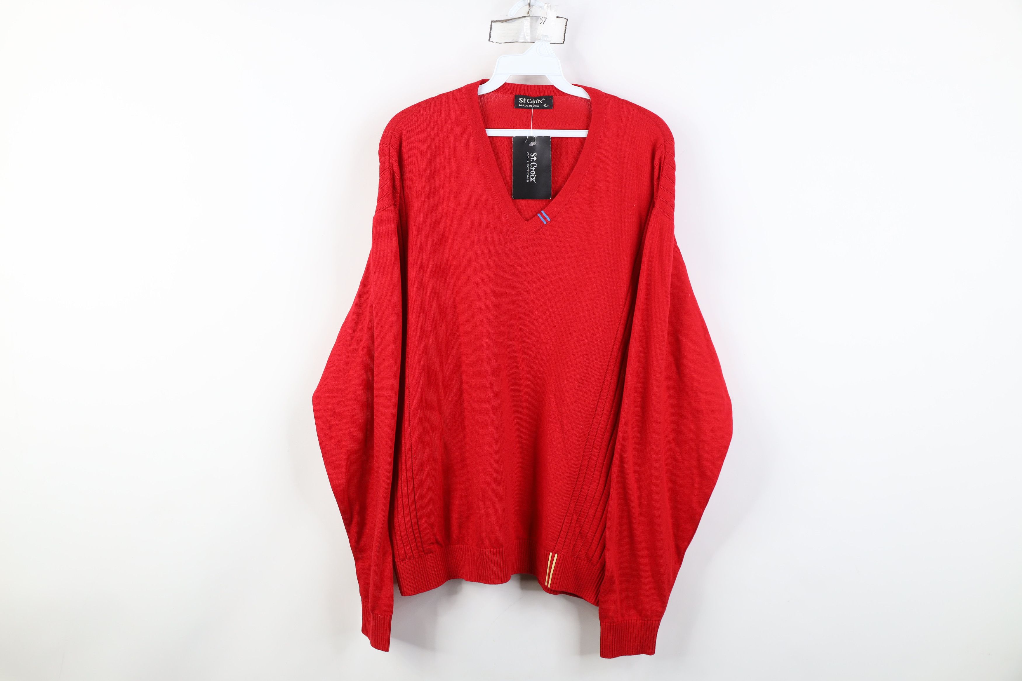 St. Croix Deadstock Vintage St Croix Ribbed Knit V-Neck Sweater USA Size US XL / EU 56 / 4 - 1 Thumbnail