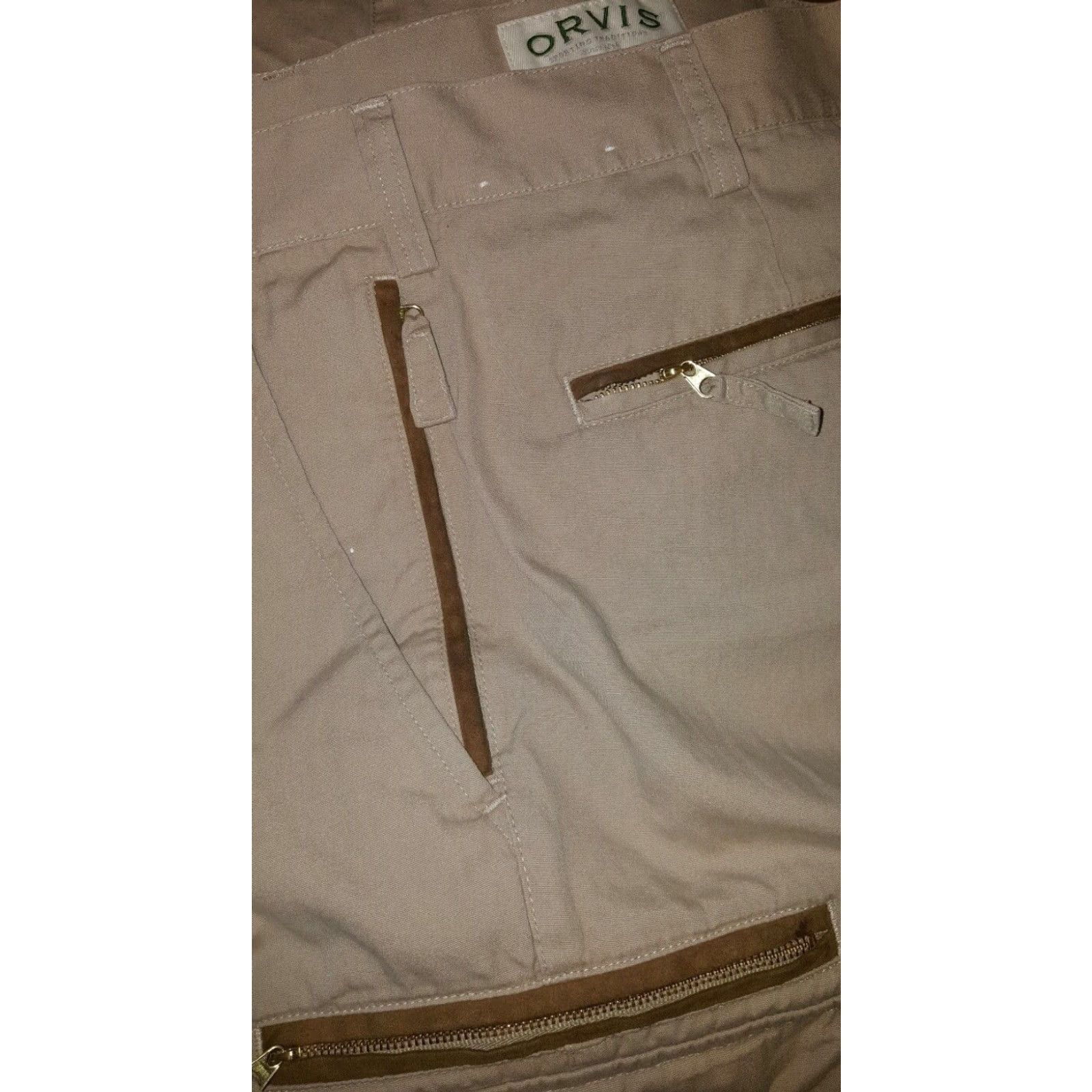 Orvis Orvis Men Cargo Pants 100% Cotton Khaki Beige Leather Trim W34 x L27 Casual Beige Pants Mens Slim 34x27? Size US 34 / EU 50 - 2 Thumbnail