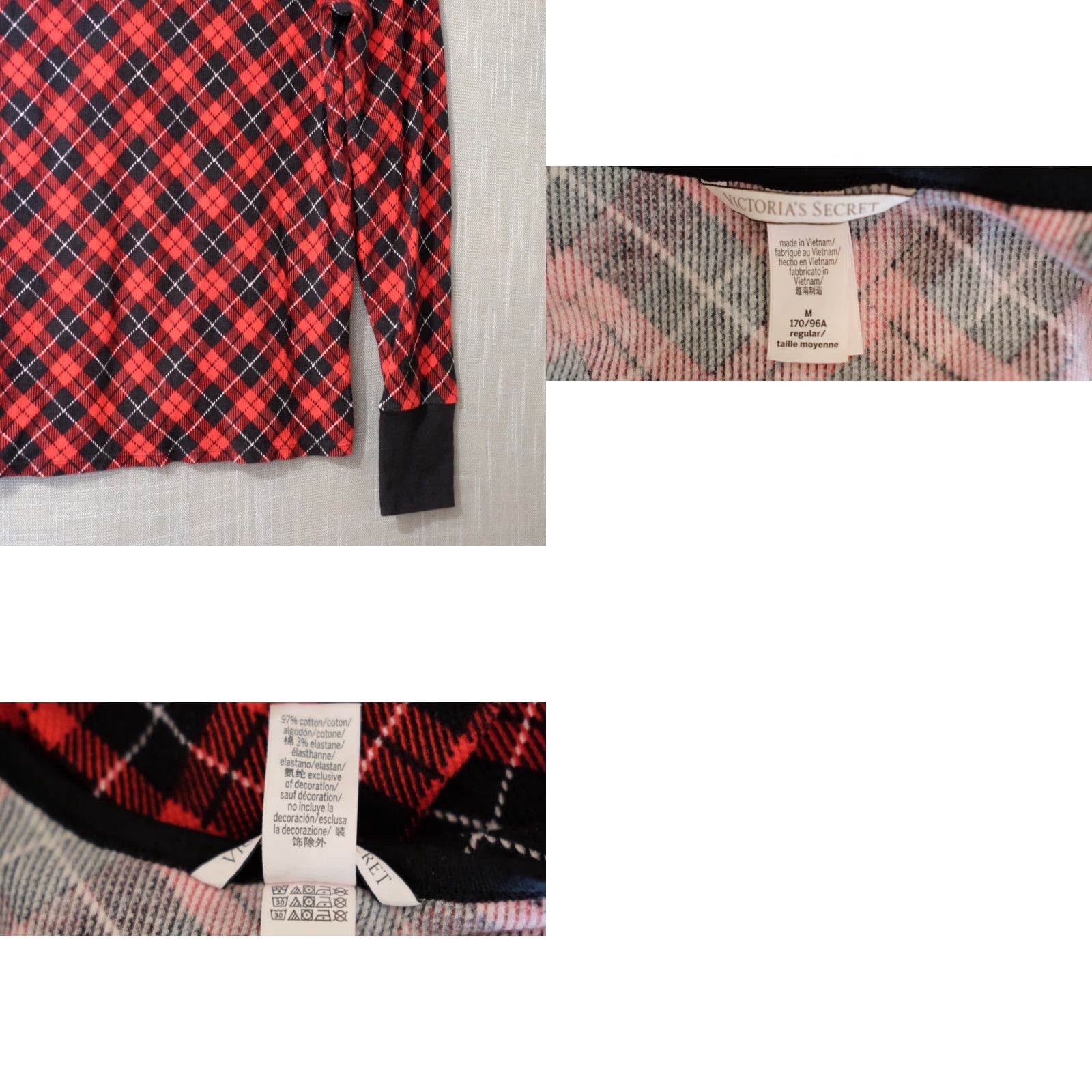 Victoria's Secret Victoria’s Secret Thermal Red/Black Plaid Pajamas Top Stretch Womens M #H99-50 Shirt Size M / US 6-8 / IT 42-44 - 8 Thumbnail