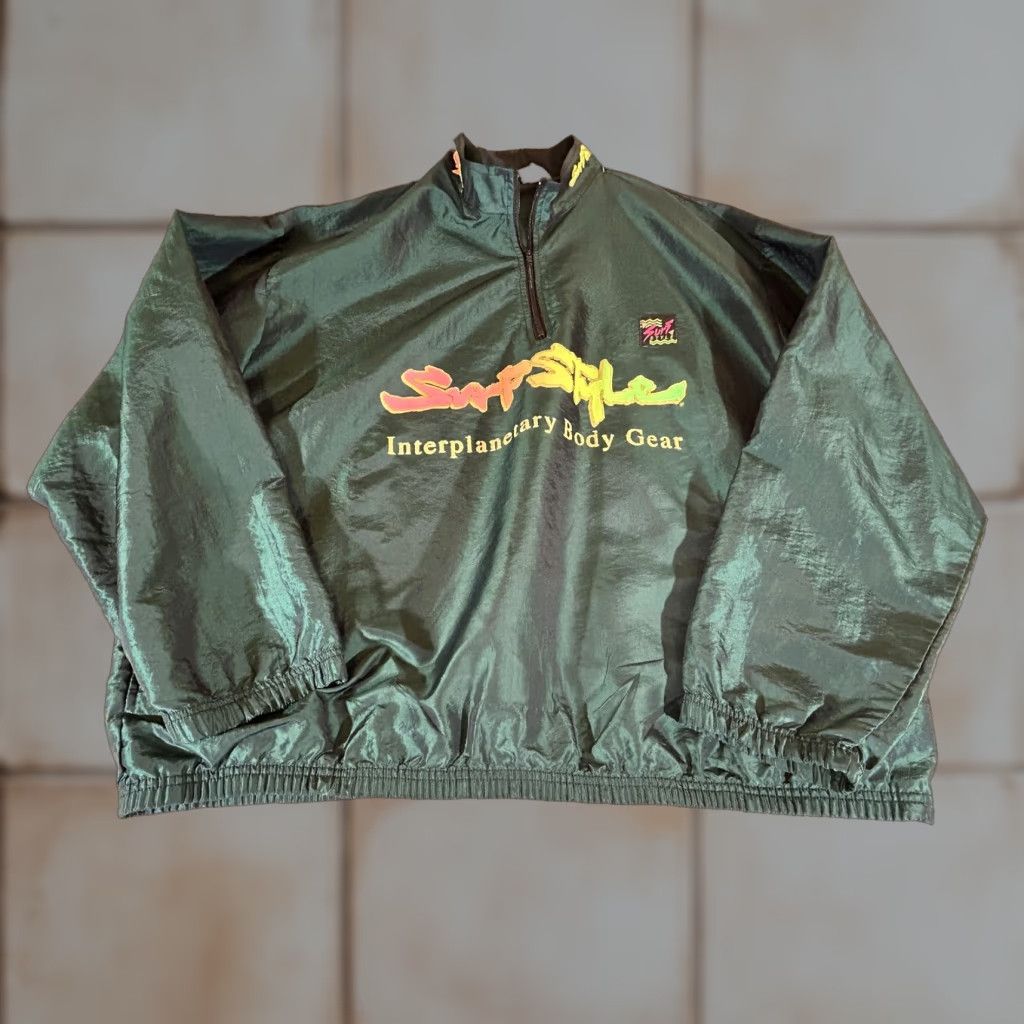 Vintage VINTAGE Surf Style Jacket Mens Green 1/4 Zip Windbreaker Pullover 80s 90s Retro Size US M / EU 48-50 / 2 - 1 Thumbnail
