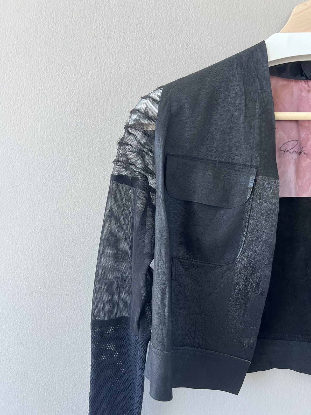 Rick Owens 1990s Hollywood-Era Cropped Leather Mesh-Sleeve Jacket Size M / US 6-8 / IT 42-44 - 4 Thumbnail
