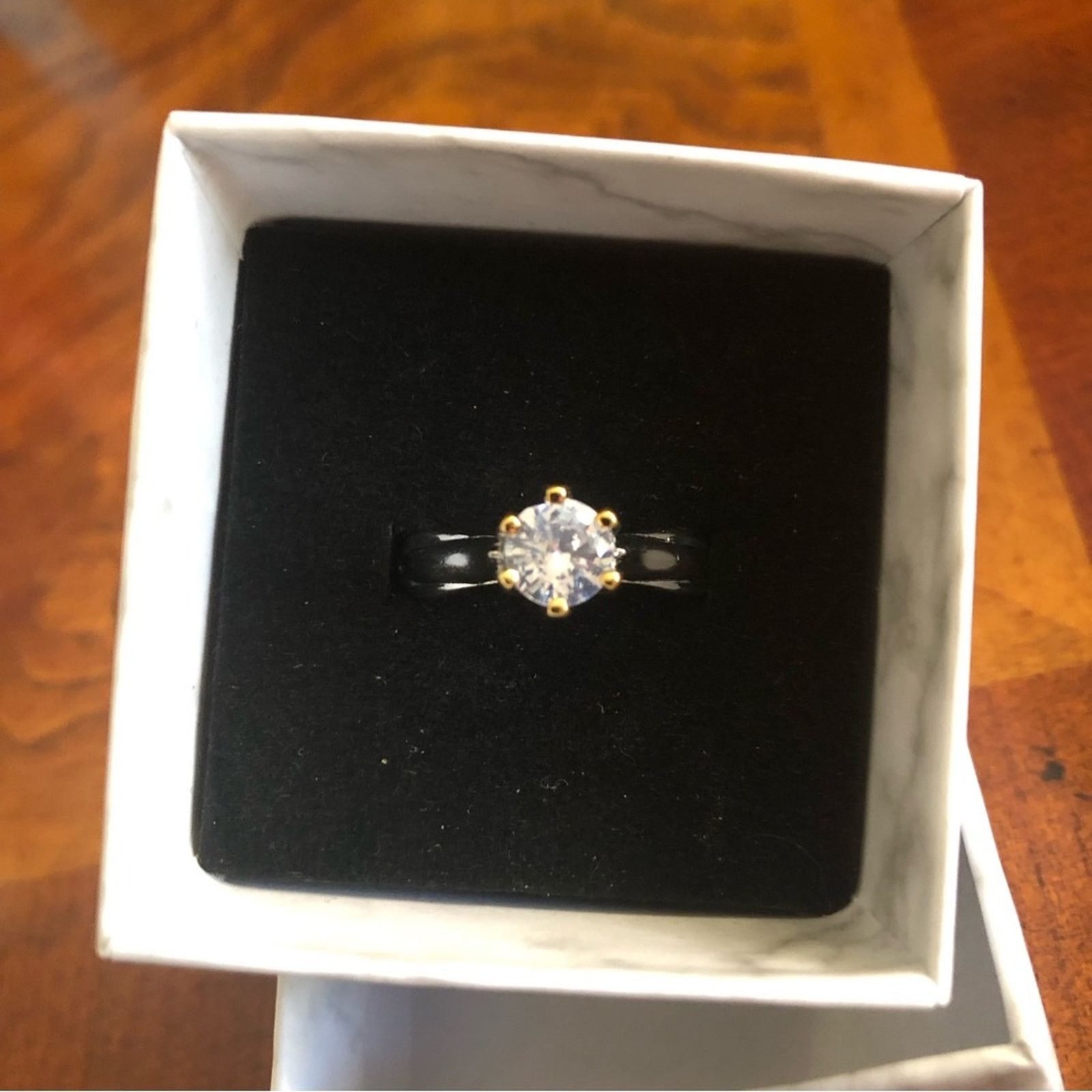 Jewelry 18kt gold and sterling silver 7mm CZ cocktail ring 8 NIB Size ONE SIZE - 10 Thumbnail