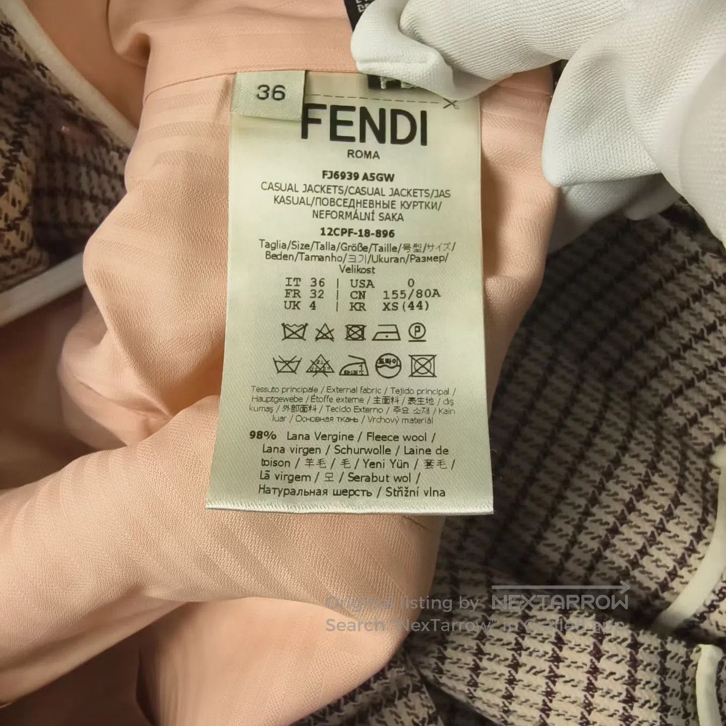 Fendi FENDI Pink Houndstooth Belted Blazer| Size XS / US 0-2 / IT 36-38 - 5 Thumbnail