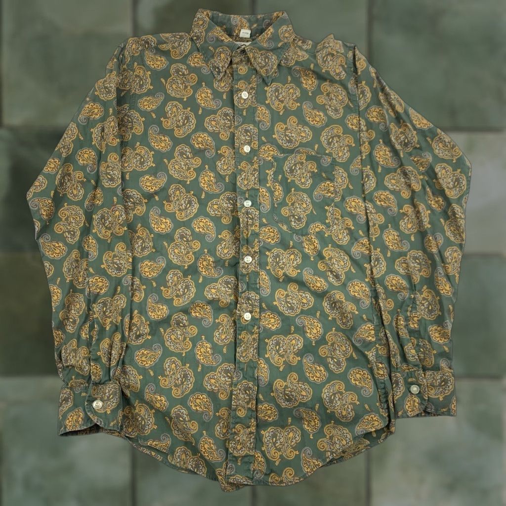 Vintage VINTAGE Model Button-Up Shirt Womens 16 Green Paisley Long Sleeve 1970s Classic Size XXL / US 16-18 / IT 52-54 - 1 Thumbnail