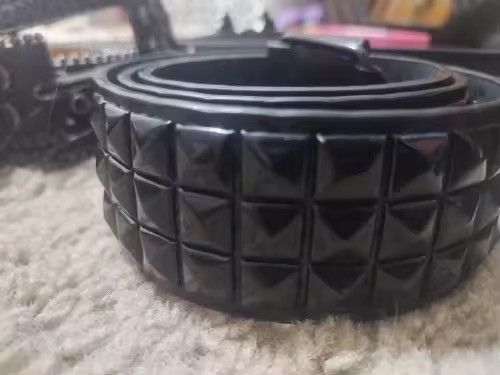 Japanese Brand Triple-Row Black Studded Punk Belt - 3.7cm Vegan Leather Size 32 - 7 Thumbnail