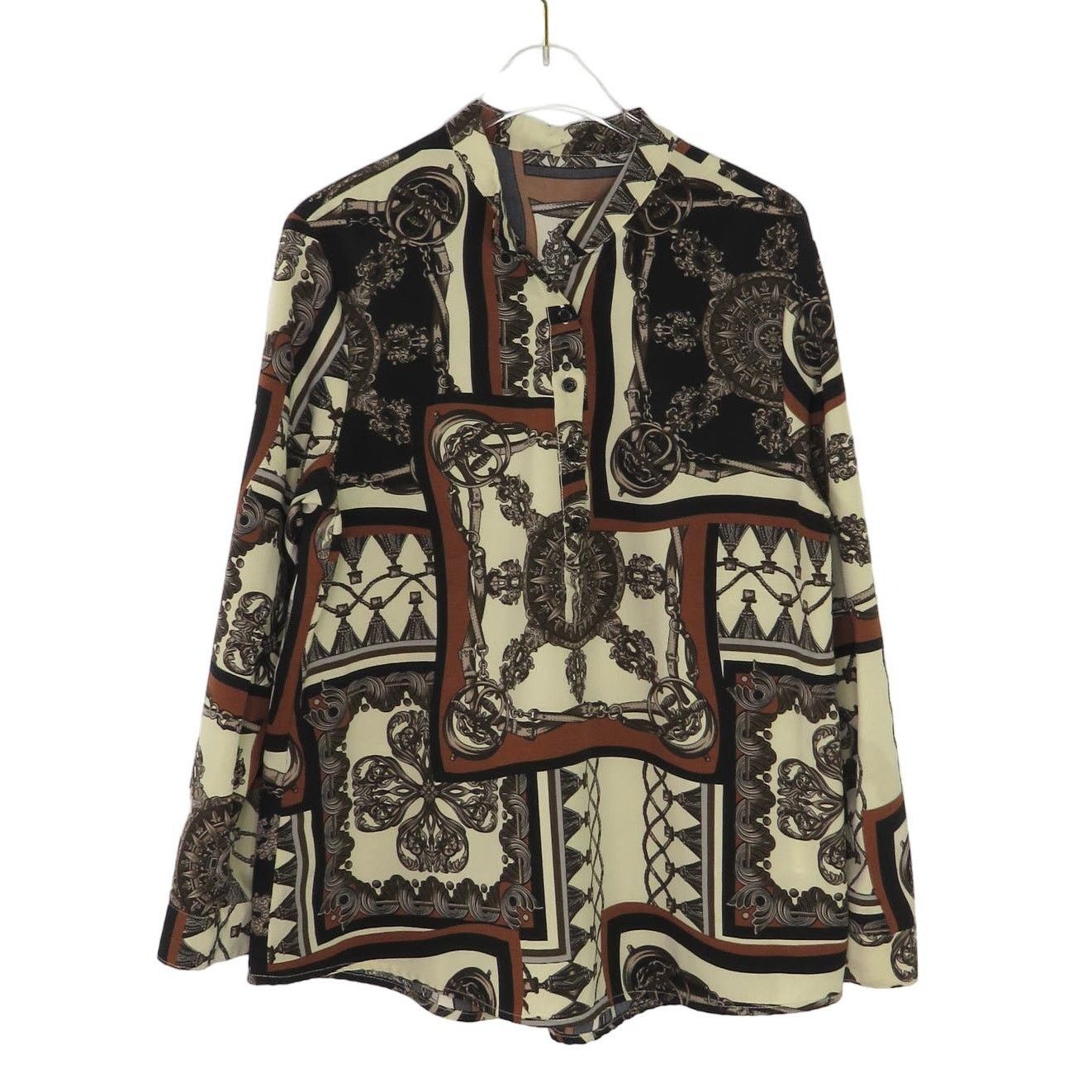 Shein Shein Retro Brown Black Cream Baroque Pattern Blouse Medium Size M / US 6-8 / IT 42-44 - 3 Thumbnail