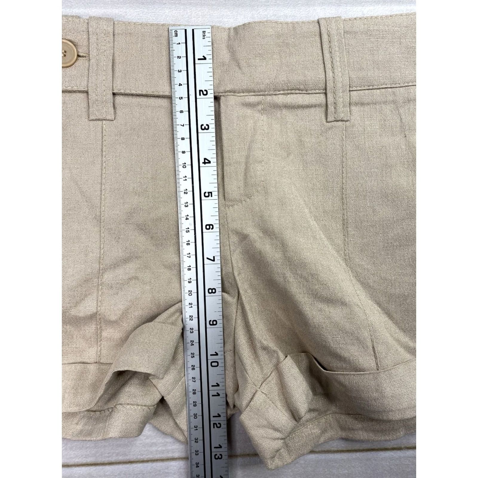 Bebe VINTAGE bebe Shorts 8 Tan Linen Blend Cuffed Shimmer NWT Womens Small Size 30" / US 8 / IT 44 - 4 Thumbnail
