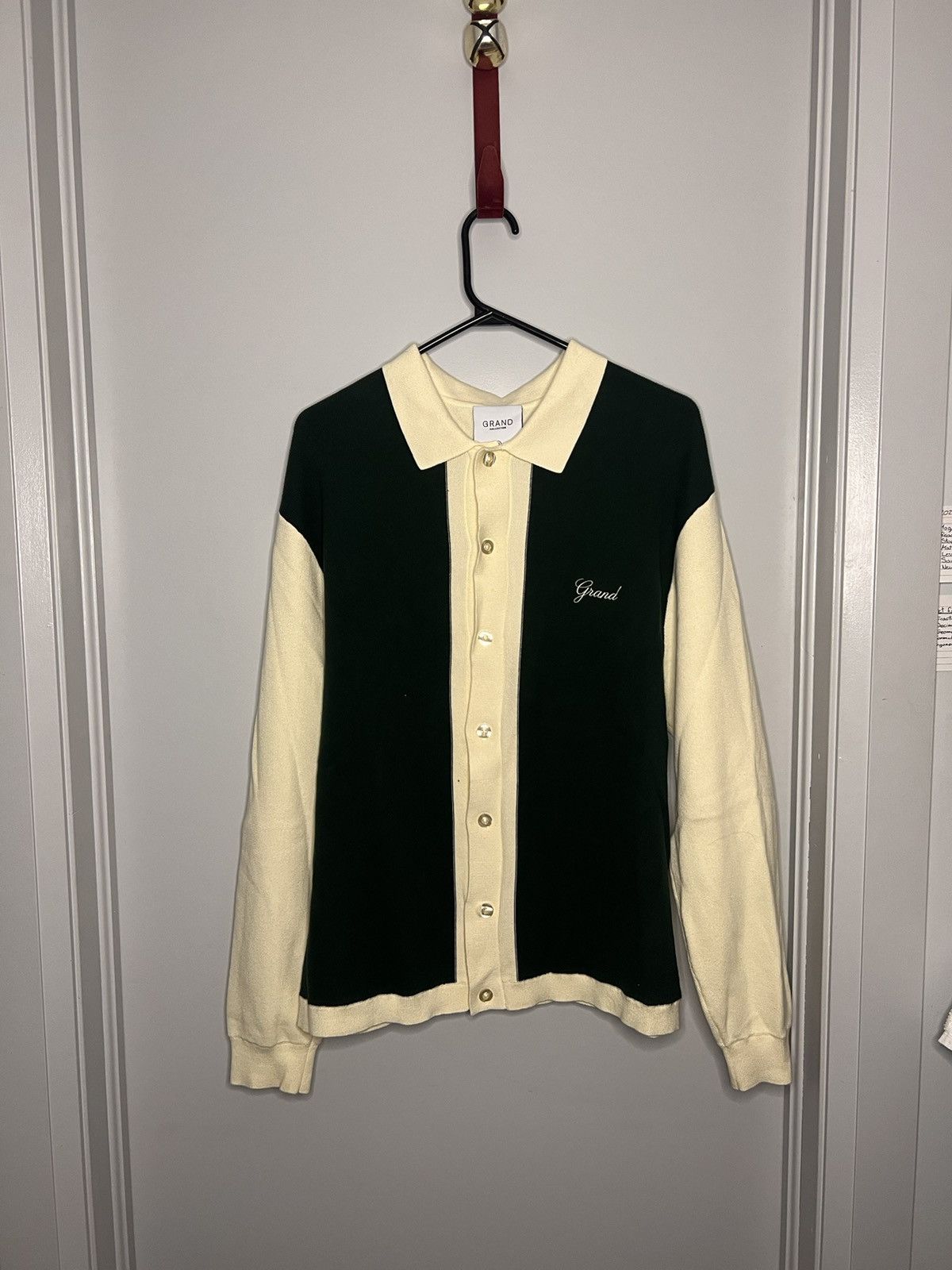 image of Grand Collections Beige And Green Cardigan, Men's (Size Medium)