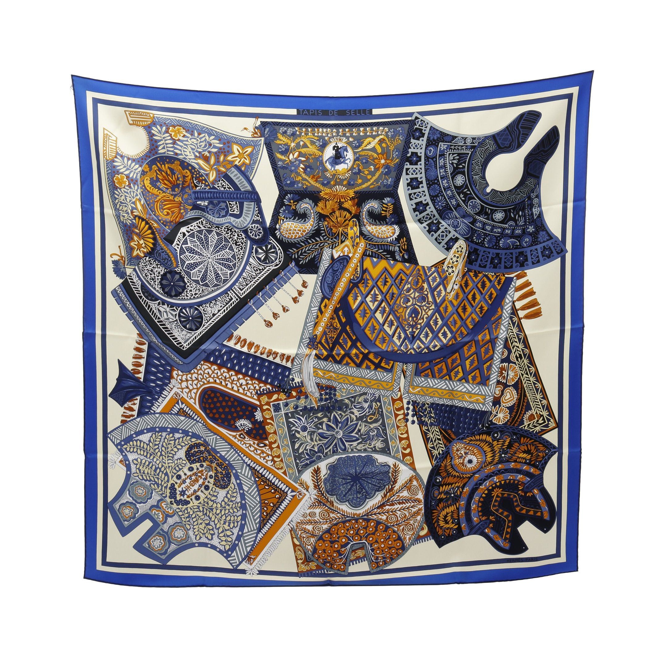 Hermes Hermes Carres 90 Tapis De Selle Scarf Silk Blue Multicolor Size ONE SIZE - 1 Thumbnail