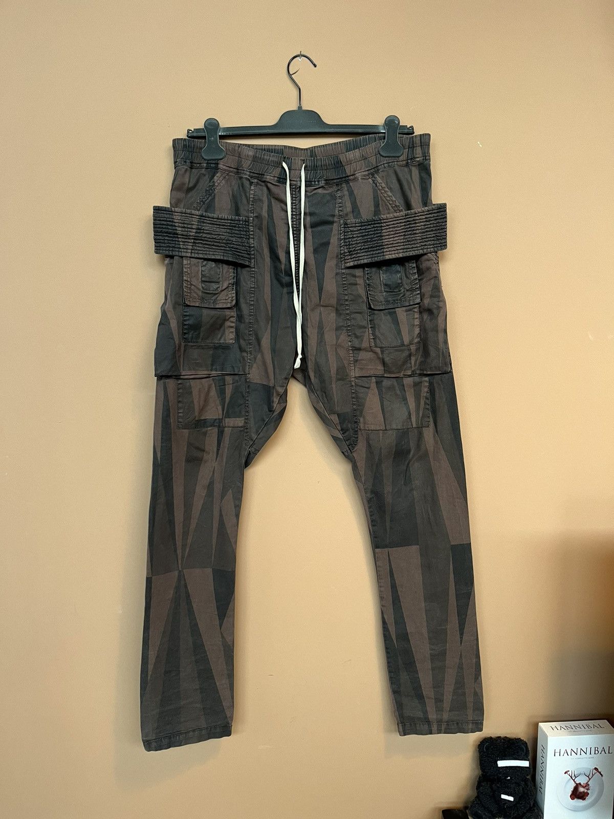Image of Rick Owens Geometric Camo Creatch Cargo, Men's (Size 32)