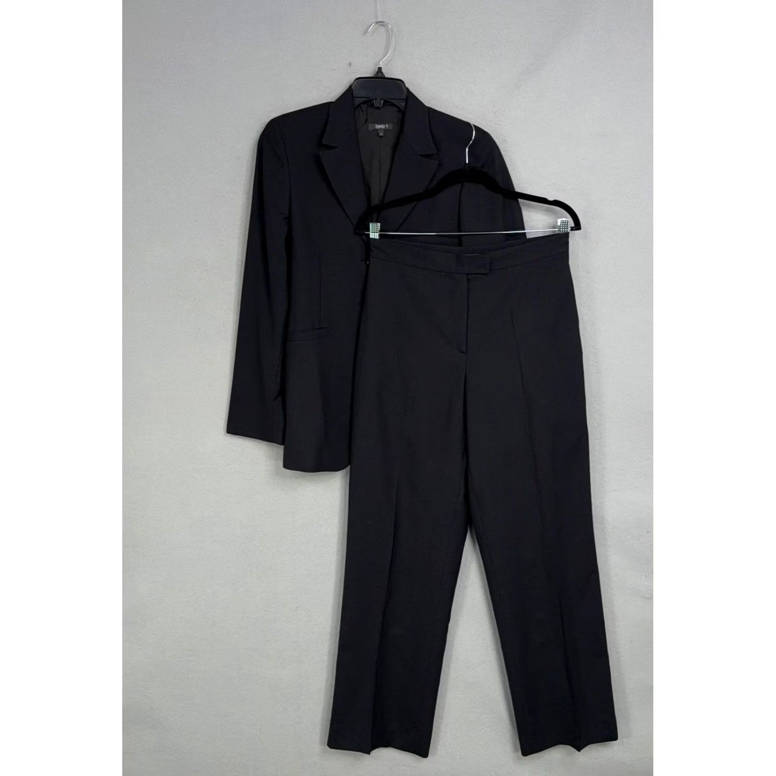 Zanella Zanella Pant Suit Womens 6 Black Wool Two Button Blazer Pants Italy Career Suit Set Women Size 28" / US 6 / IT 42 - 2 Thumbnail