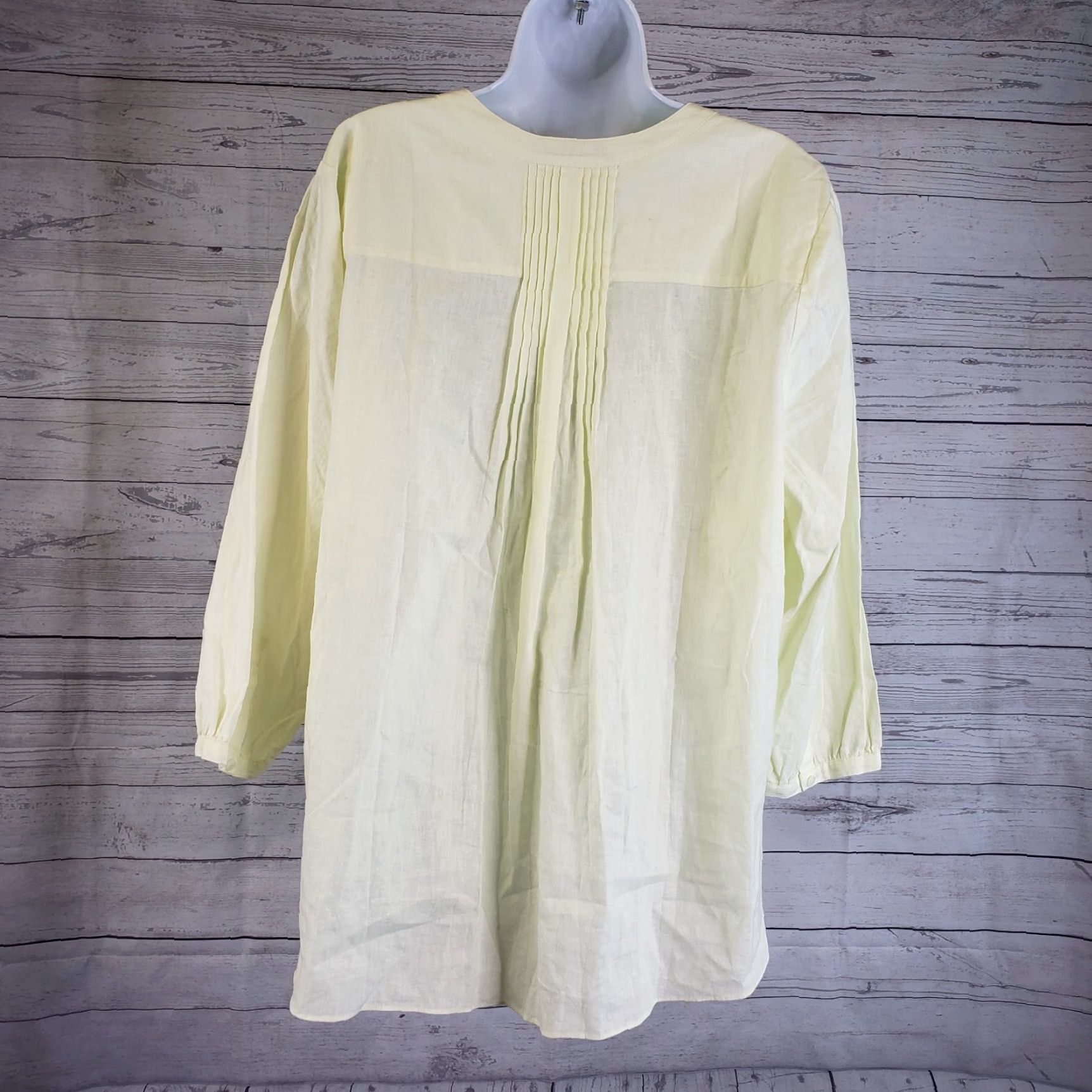 NYDJ NYDJ Womens Popover Top XL Solid Yellow Linen Blend 3/4 Sleeve Shirt Womens XL Yellow Linen Blend Popover Top Size XL / US 12-14 / IT 48-50 - 3 Thumbnail