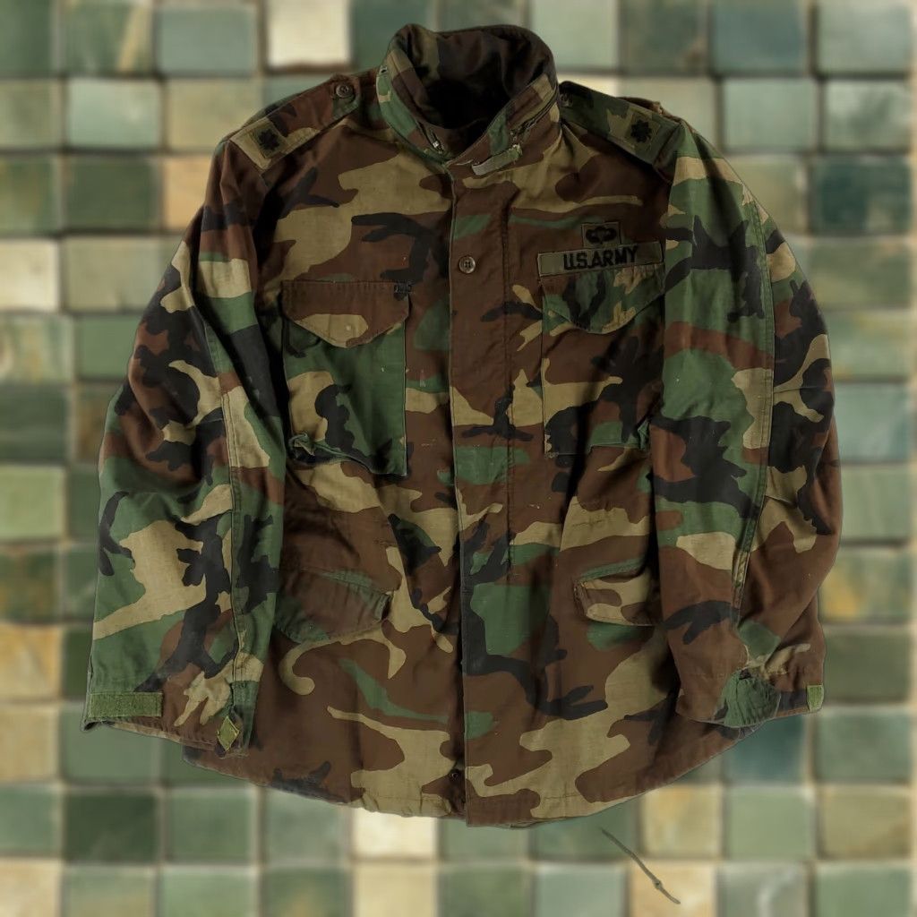 Vintage US Army M65 Jacket Woodland Camo Full Zip Cold Weather Mens LT Long Jacket Size US L / EU 52-54 / 3 - 1 Thumbnail