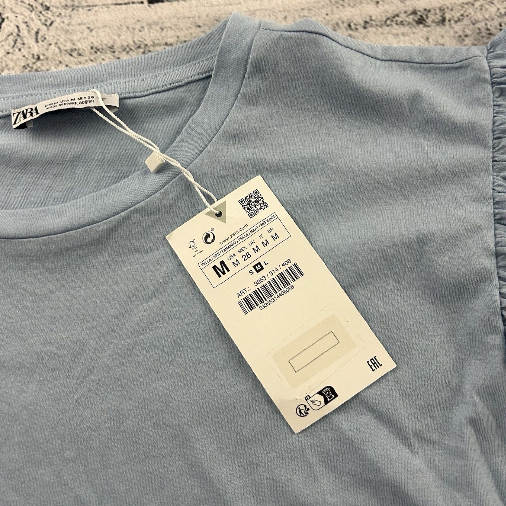 Zara Zara Short Sleeve Ruffle Sleeve Top Women's M Blue Blouse Shirt Size M / US 6-8 / IT 42-44 - 2 Thumbnail