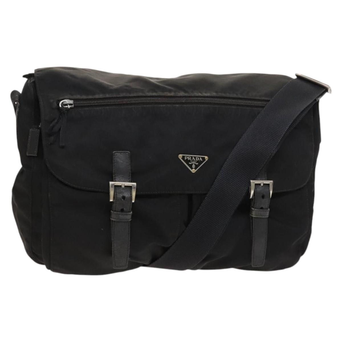 Prada Shoulder Bag Nylon Black Silver Auth 117633, Women's