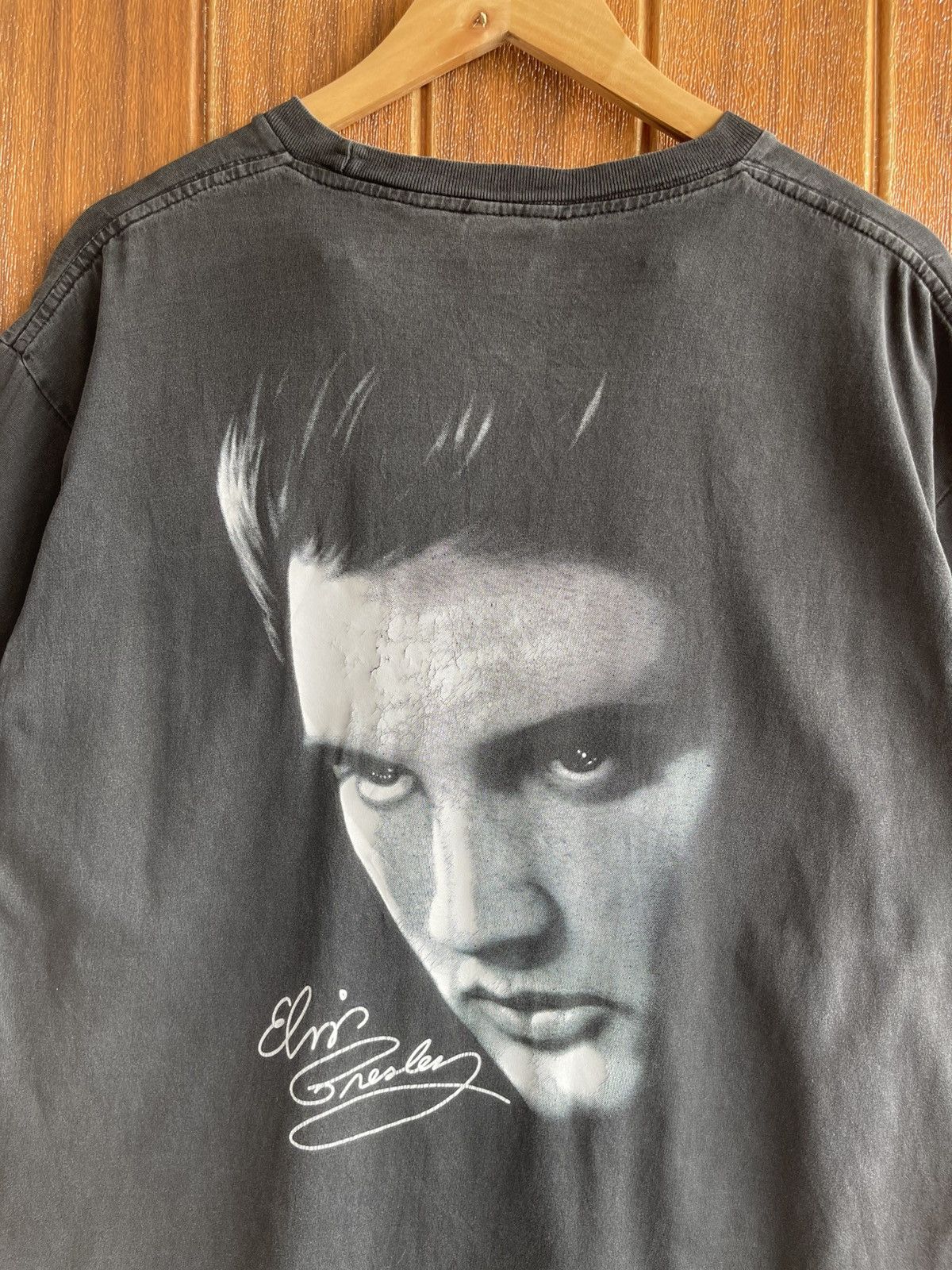 Band Tees Vintage90💢ELVIS PRESLEY💢Big Print Mirror Sun Faded Black Tee Size US XL / EU 56 / 4 - 7 Thumbnail