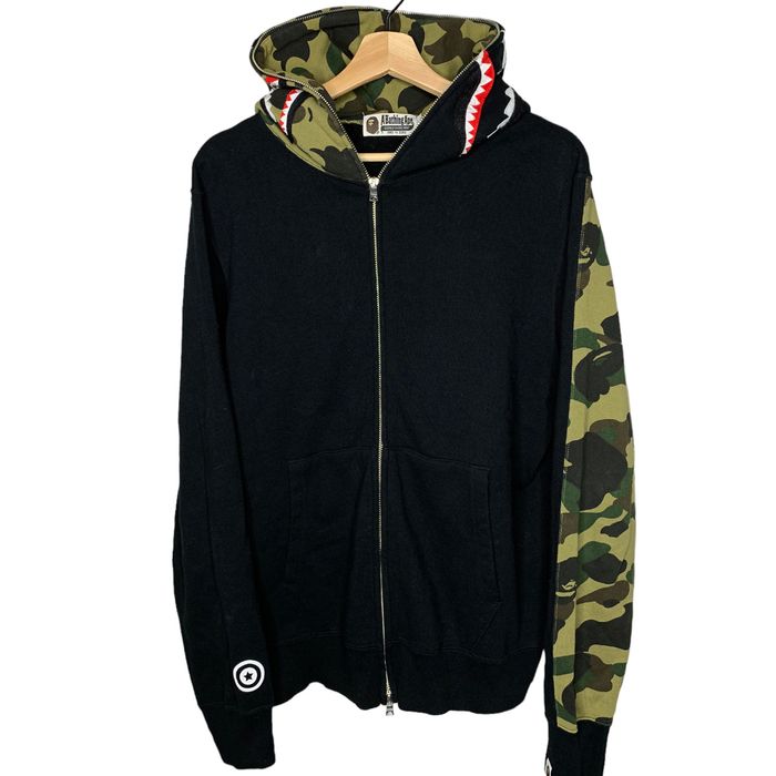 Half black half on sale camo bape hoodie