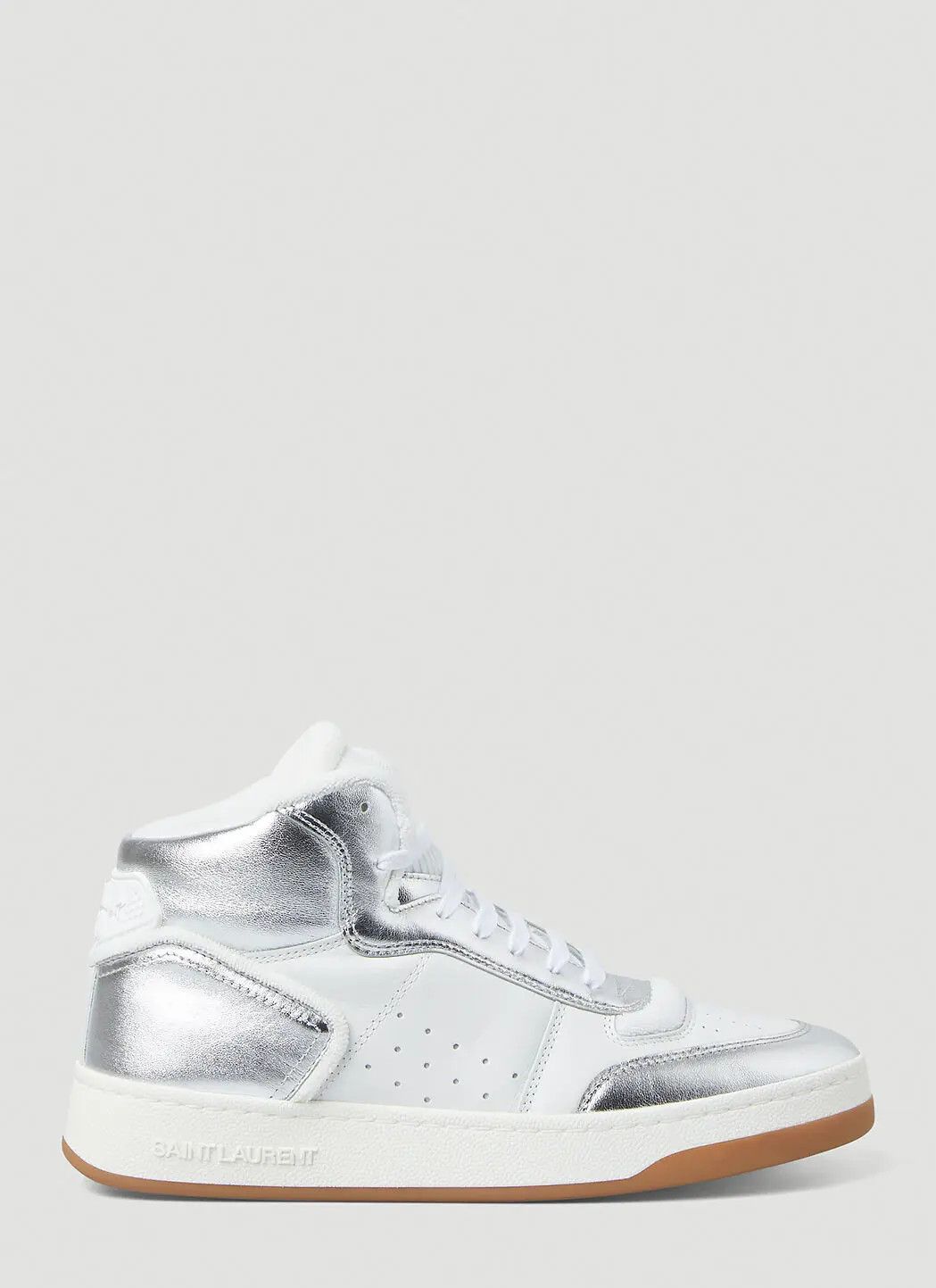Saint Laurent Paris o1b1hav111224 SL/80 Mid-Top Sneakers in White & Silver Size US 6 / IT 36 - 1 Thumbnail