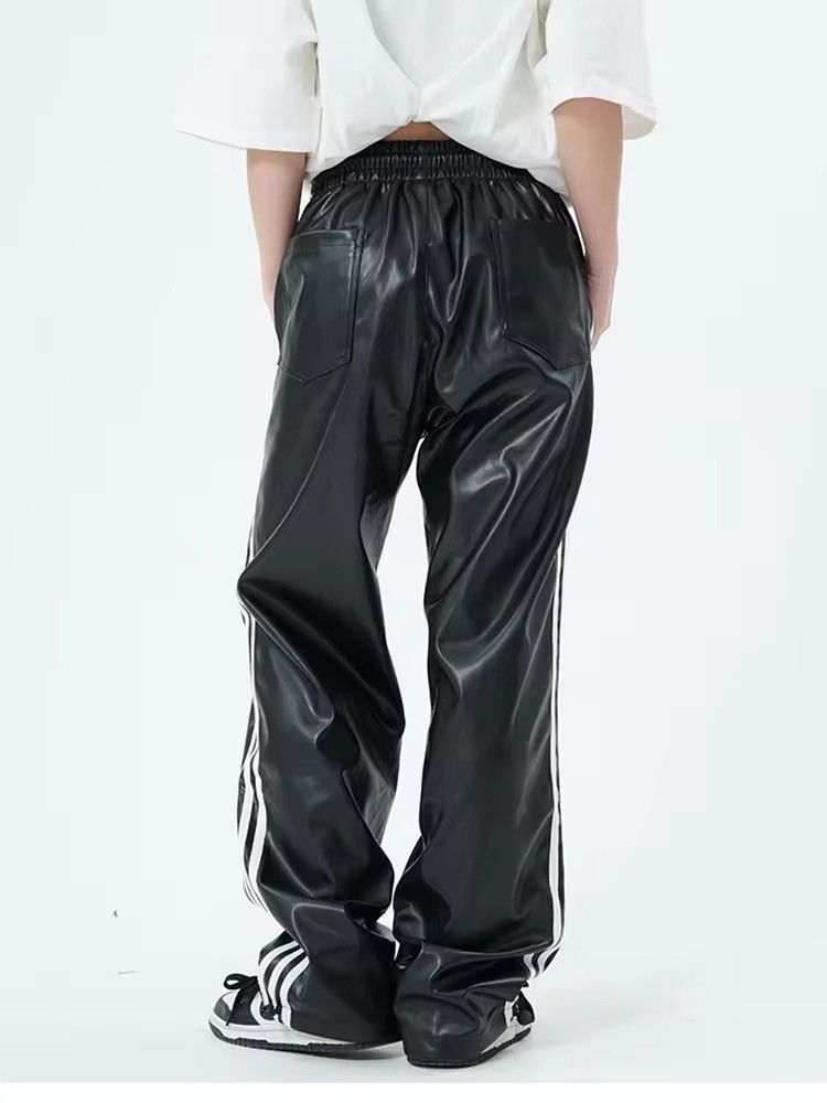 Japanese Brand Elastic Waist Black Soft Pu Leather Sweatpant Size 31" - 3 Thumbnail
