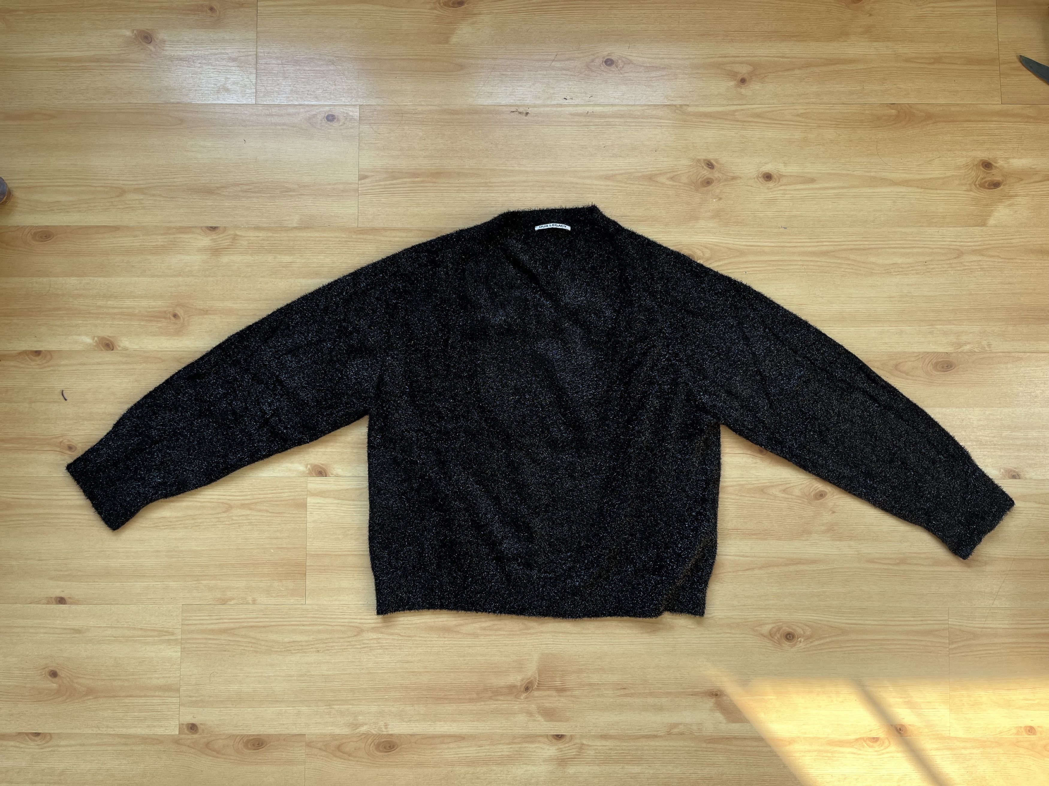 Our Legacy Our Legacy V-Neck Raglan Glittery Black Sweater Size US M / EU 48-50 / 2 - 2 Thumbnail
