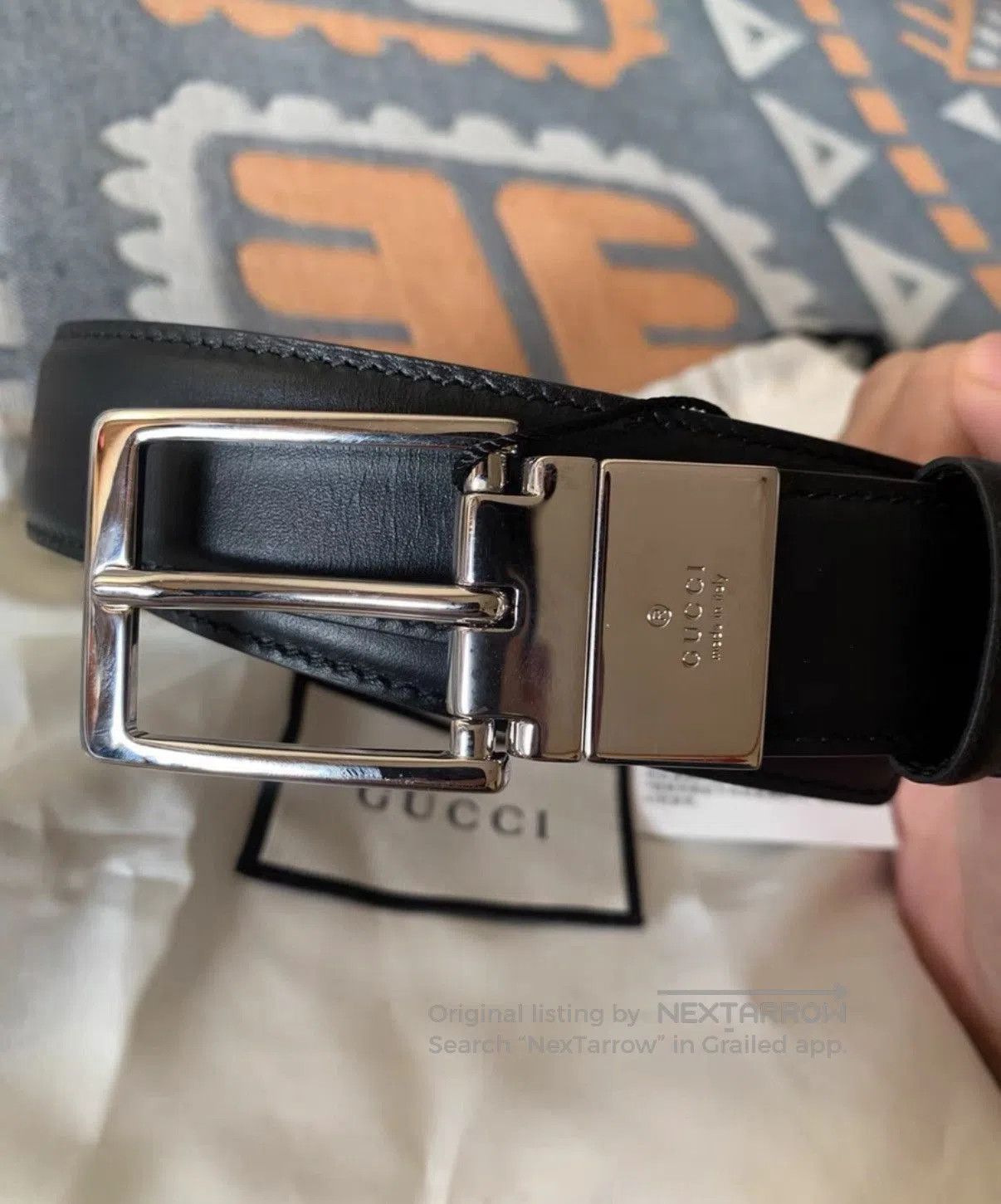 Gucci Black Leather Belt with Silver Buckle. Size ONE SIZE - 2 Thumbnail