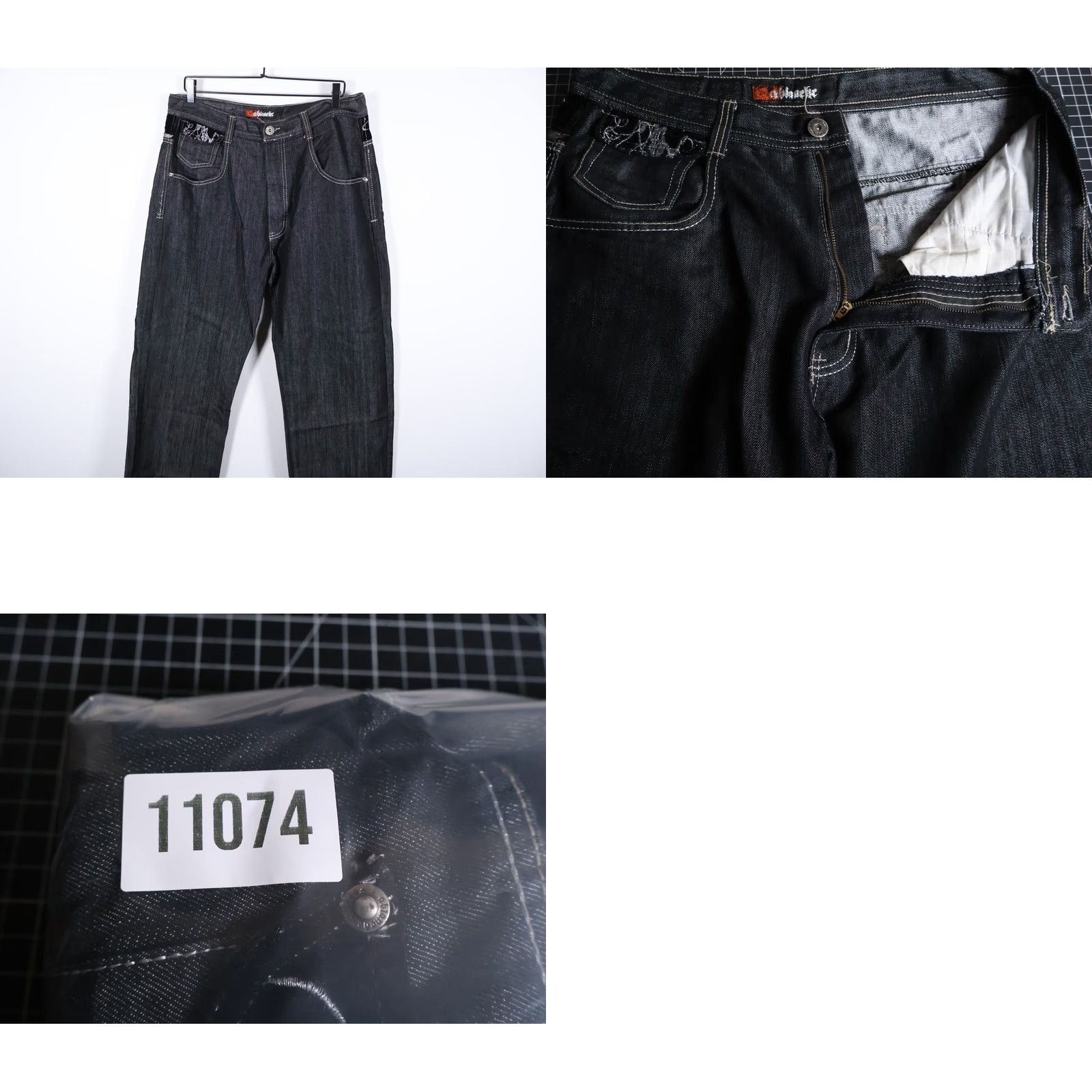 Vintage Ablance Vintage Wide Leg Jeans Men's 34 x 32 Black Denim Velvet Pockets Baggy VTG 90s Hip Hop Retro 5-Pocket Style Jeans Mens Size US 35 - 10 Thumbnail