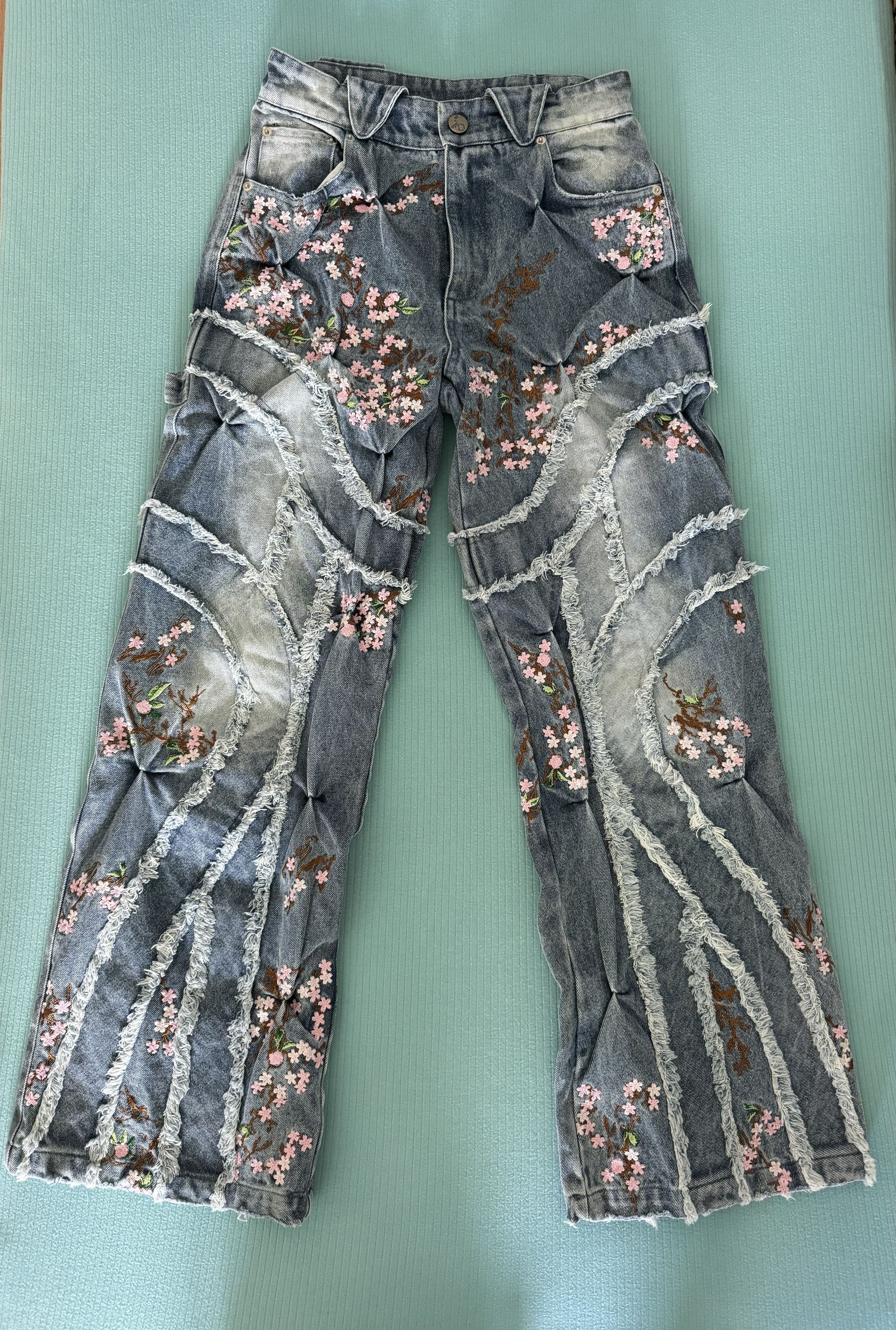 image of Bad Son Badson Cherry Blossom Overgrowth Denim in Blue Pink, Men's (Size 28)