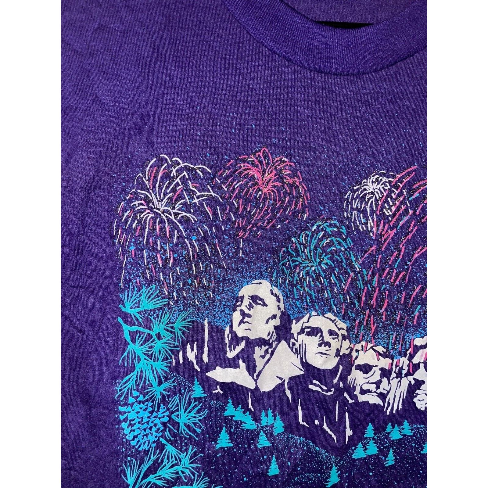 Jerzees Vintage Mount Rushmore Shirt Firework Purple Tee VTG 90s M Size US M / EU 48-50 / 2 - 3 Thumbnail