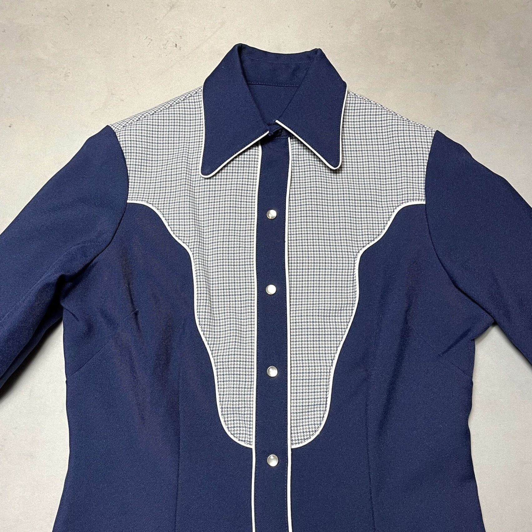 VINTAGE H Bar C California Ranchwear Pearl Snap Button Up Shirt Slim Regular Men Blue Cotton Blend Knit Long Sleeve Button-Down Collared Pocket