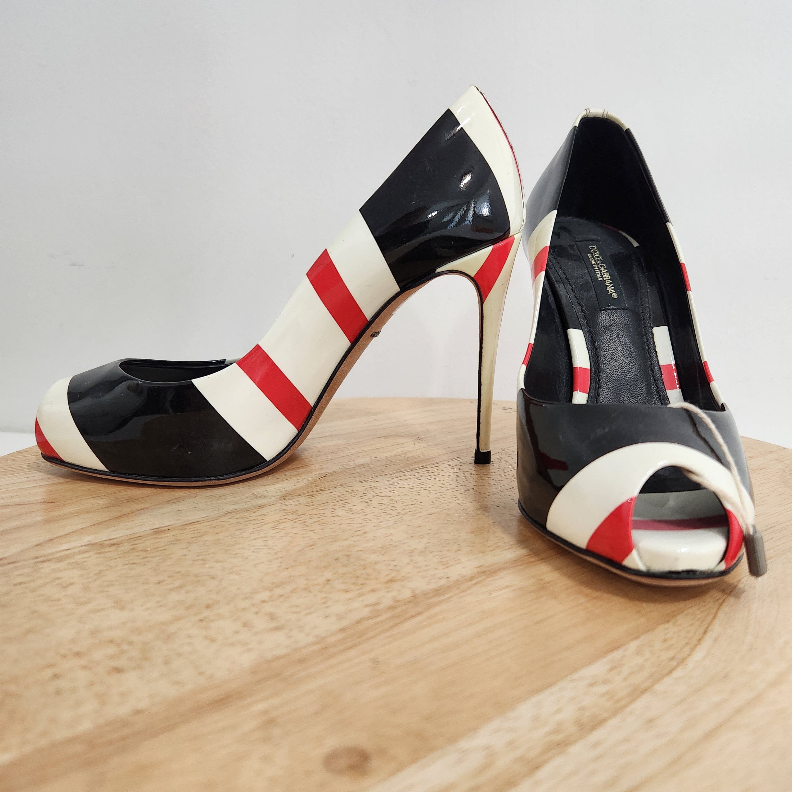 Dolce & Gabbana Striped peep toe heels Size US 5 / IT 35 - 9 Thumbnail