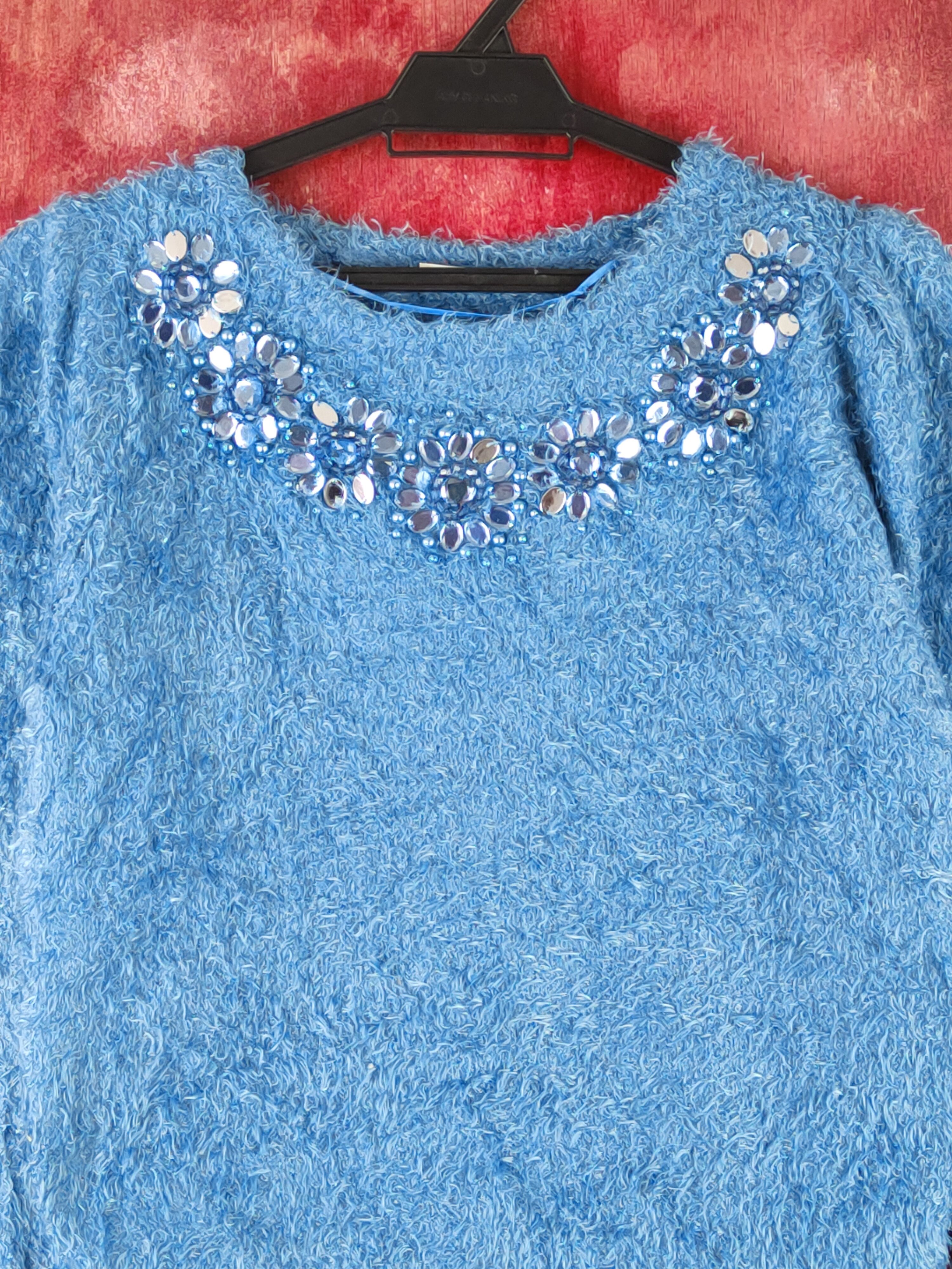 GU GU Blue Shag Shaggy Fur Mohair Knitwear #S1931 Size XS / US 0-2 / IT 36-38 - 2 Thumbnail
