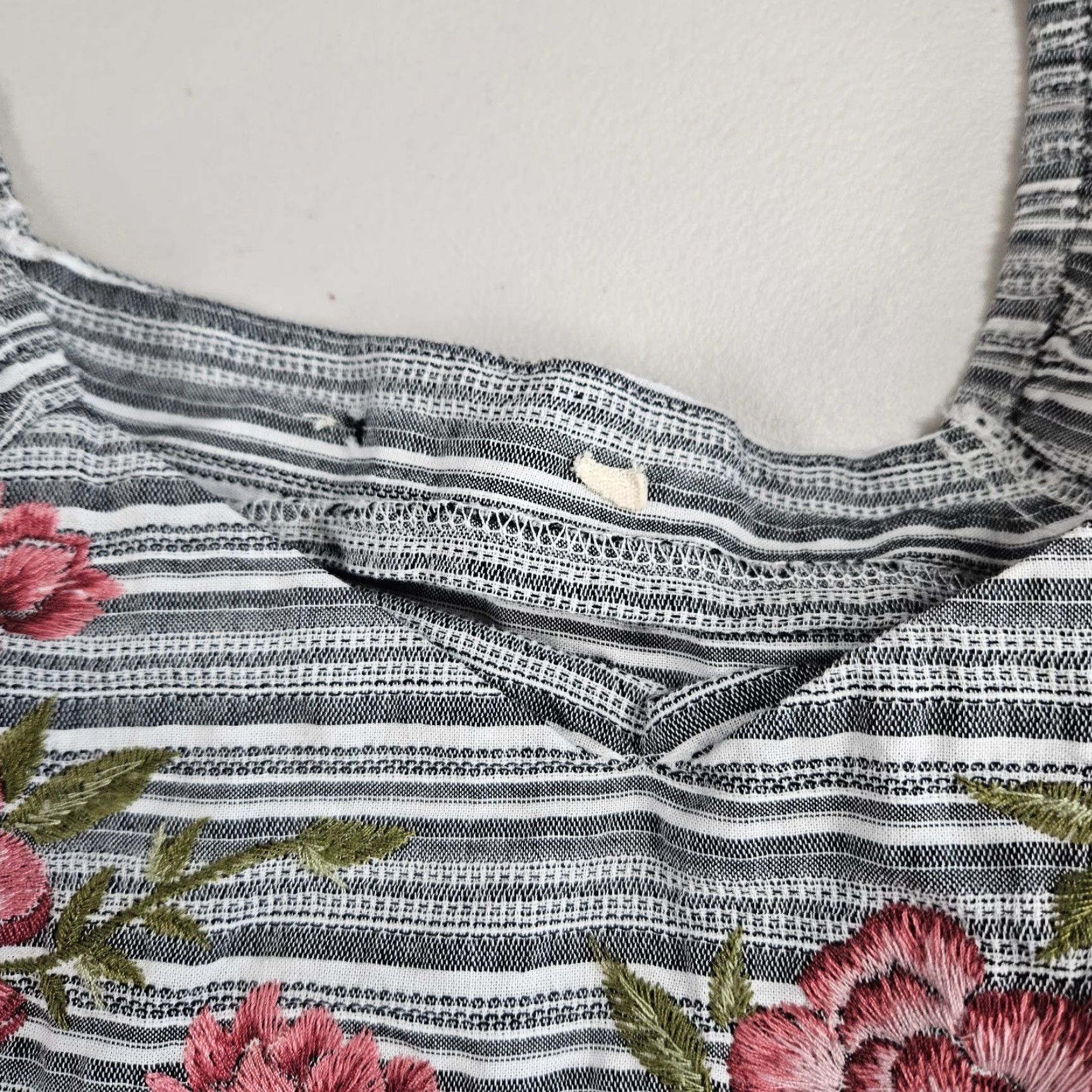 Pinko Savanna Jane Womens Blouse Size S Gray Pink Floral Stripe Embroidered Cotton Top Size S / US 4 / IT 40 - 6 Thumbnail
