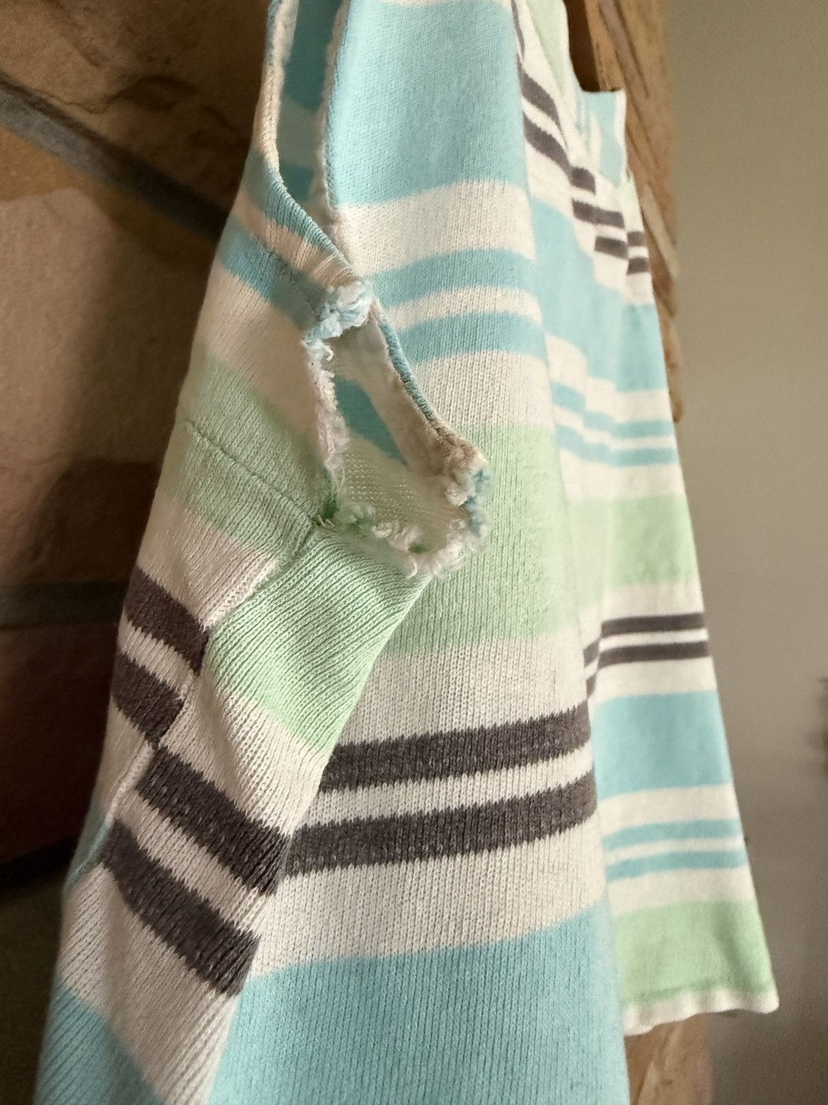 Vintage Vintage 70s Striped Cropped Woven Knit Tee Size L / US 10 / IT 46 - 4 Thumbnail