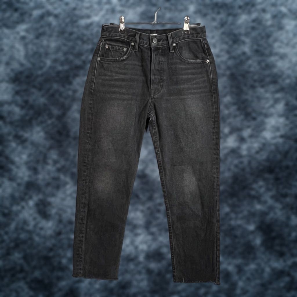 GRLFRND Jeans VINTAGE Helena Black High-Waisted Straight-Leg Frayed Hem Womens 26 Adult Regular Denim 26in Inseam