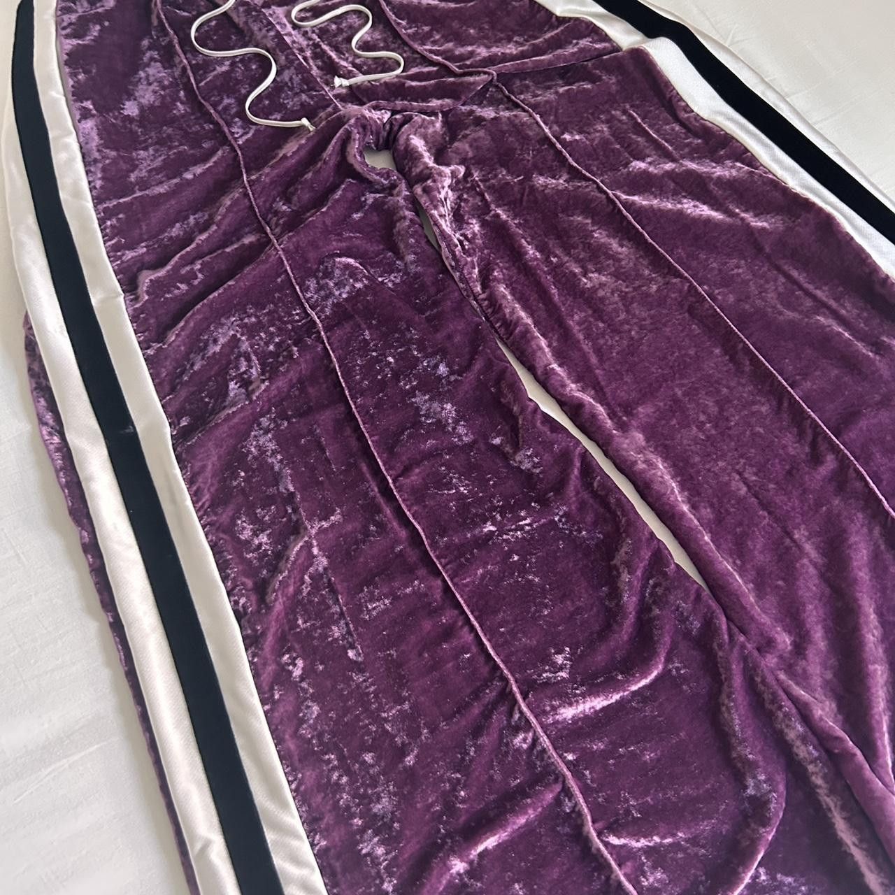 Off-White Off-White Purple Crushed Velvet Wide Leg Track Pants Size US 30 / EU 46 - 2 Thumbnail