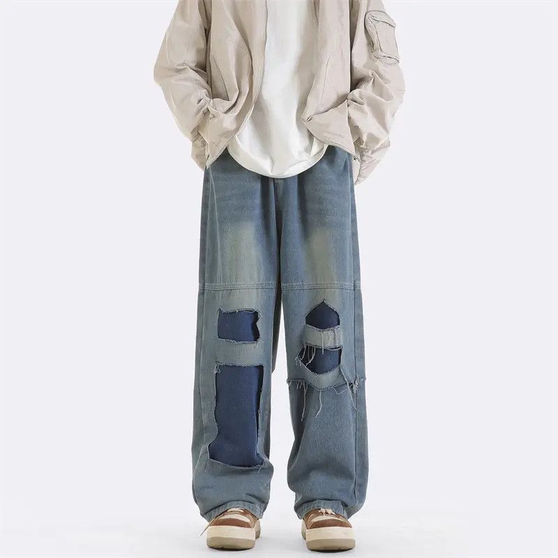Japanese Brand Straight and loose patchwork distressed jeans Size US 32 / EU 48 - 5 Thumbnail